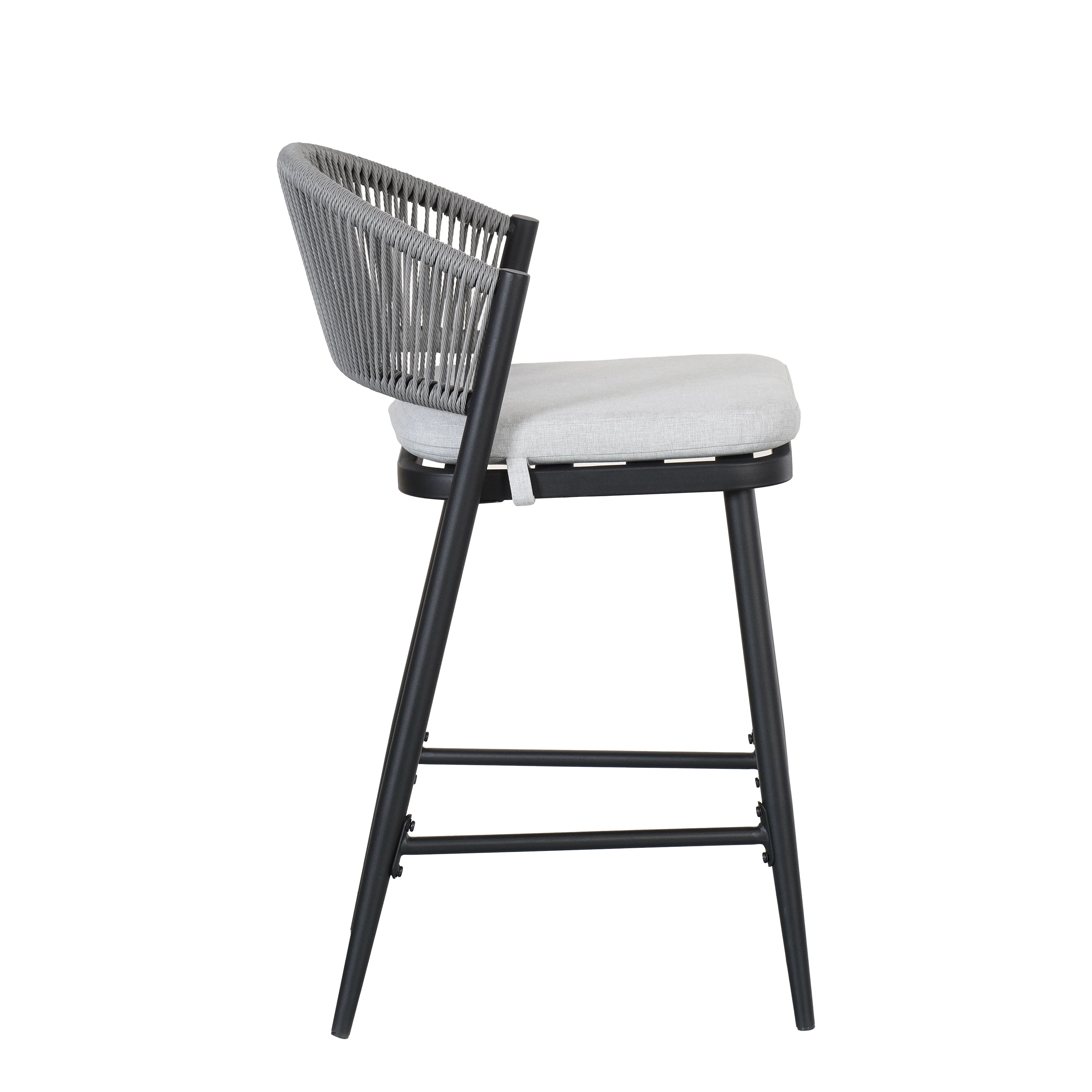 Outdoor Metal Frame Stools with Scallop-Shaped Backrest & Water-Resistant Cushions, Set of 2