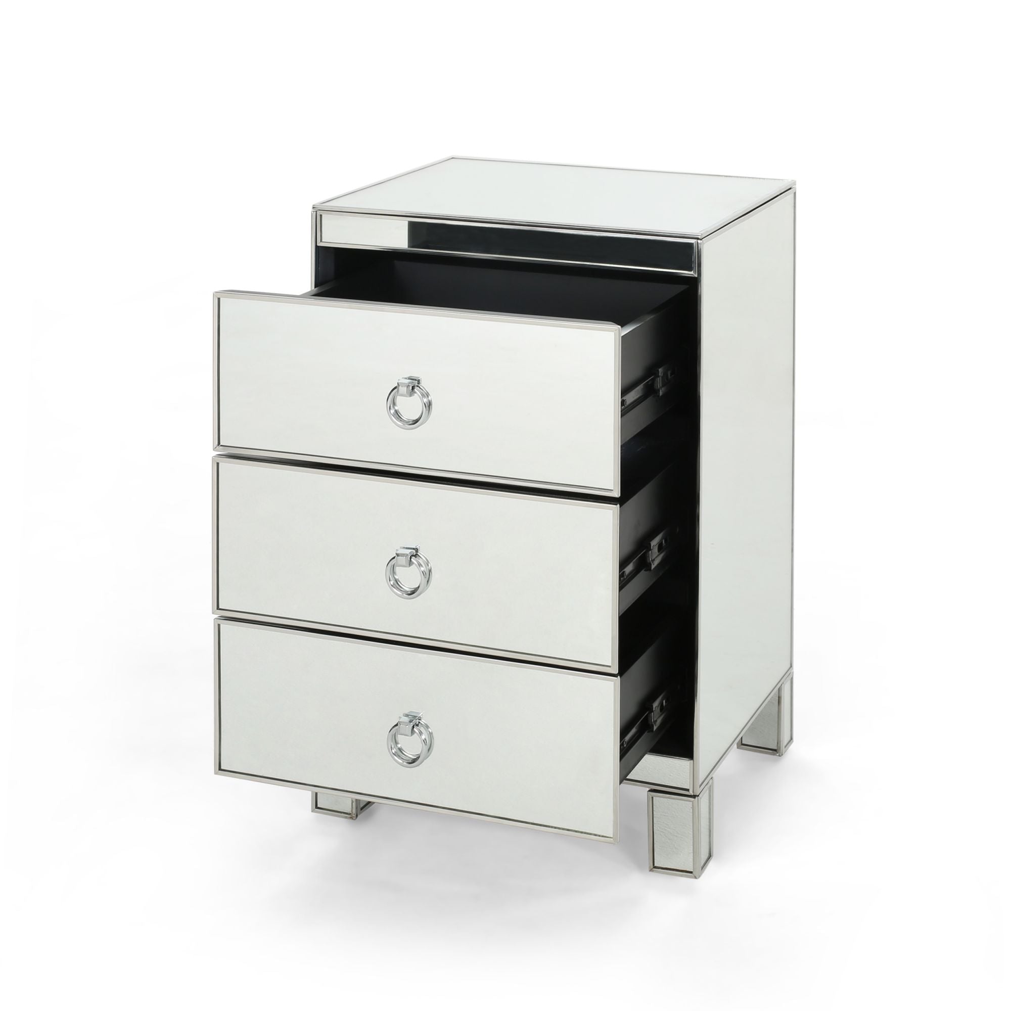 Side Table with 3 Drawers and Mirrored Design