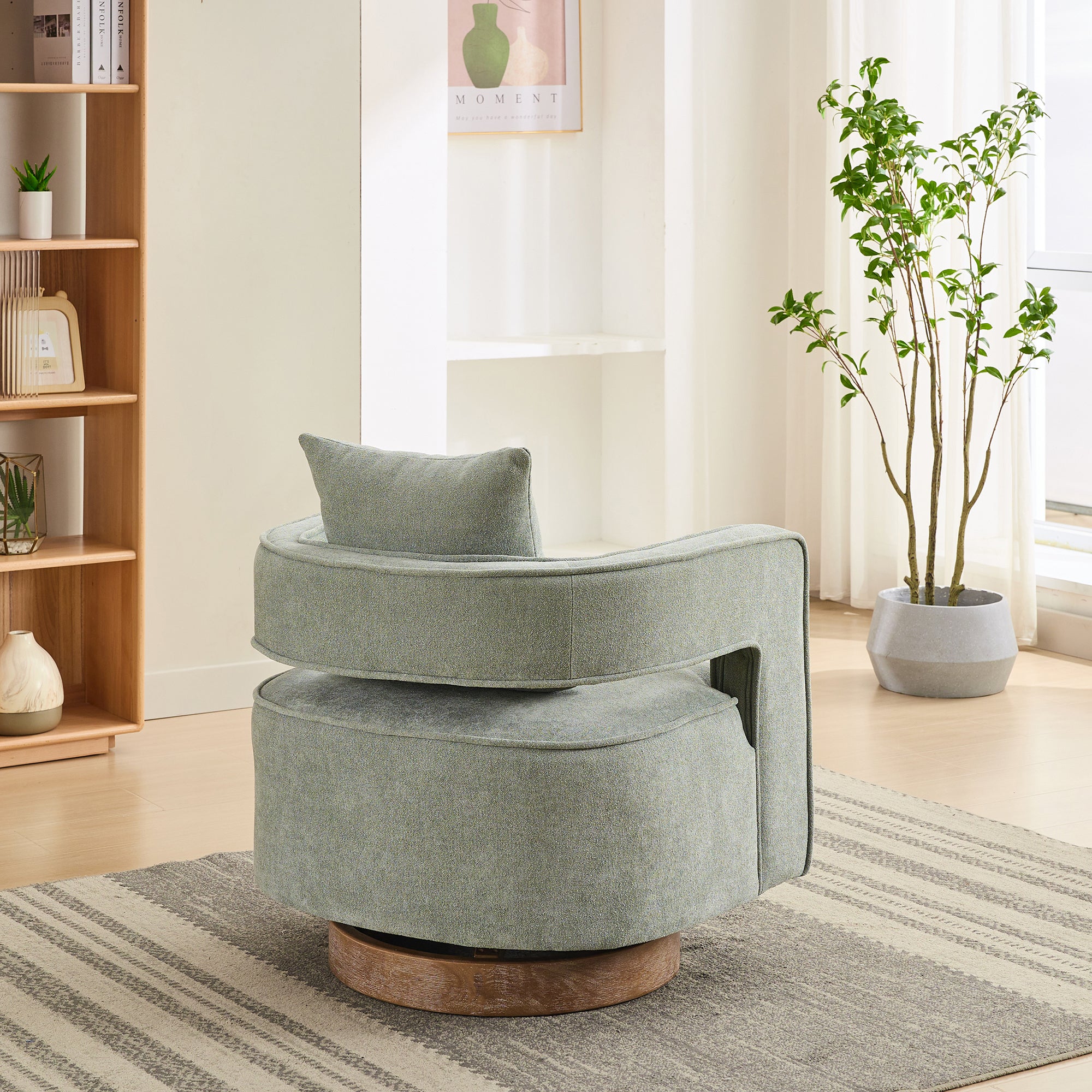 Fernleigh Swivel Accent Open Back Barrel Chair With Weathered Base
