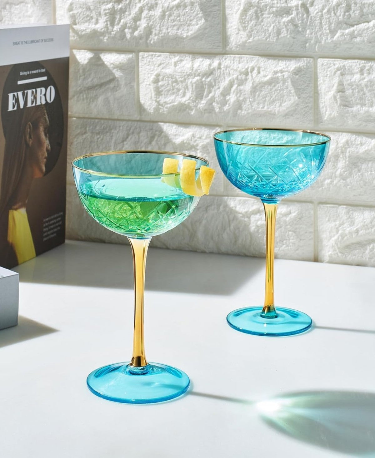 Blue Vintage Art Deco Coupes Set of 2