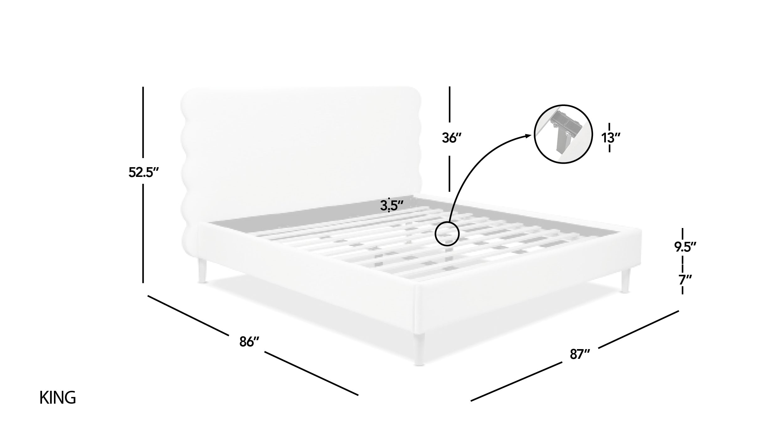 Essencee Upholstered Platform Bed with Wavy Headboard and Wood Legs
