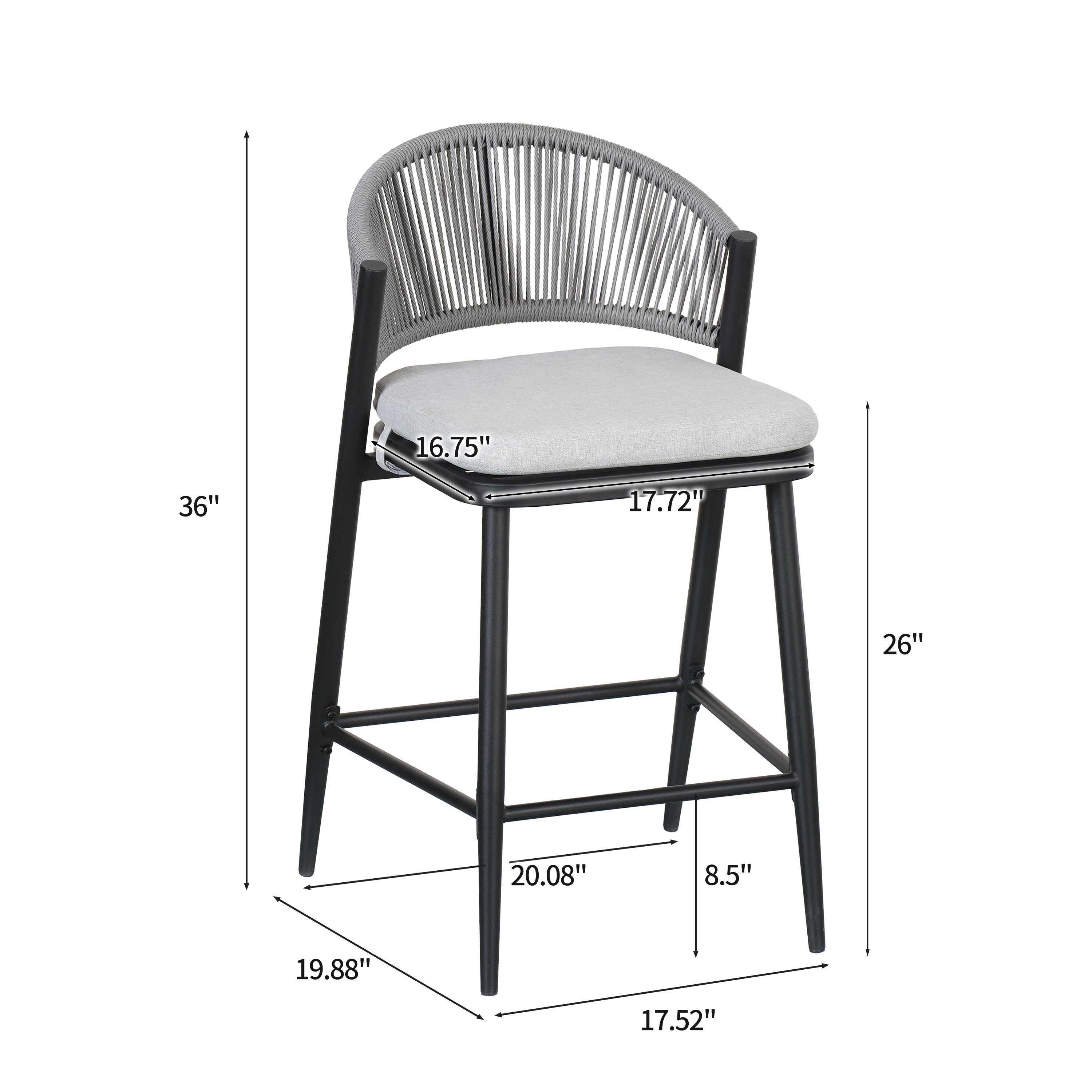 Outdoor Metal Frame Stools with Scallop-Shaped Backrest & Water-Resistant Cushions, Set of 2