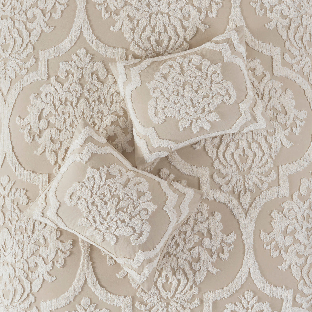 Viola 3-Piece Tufted Cotton Chenille Damask Comforter Set