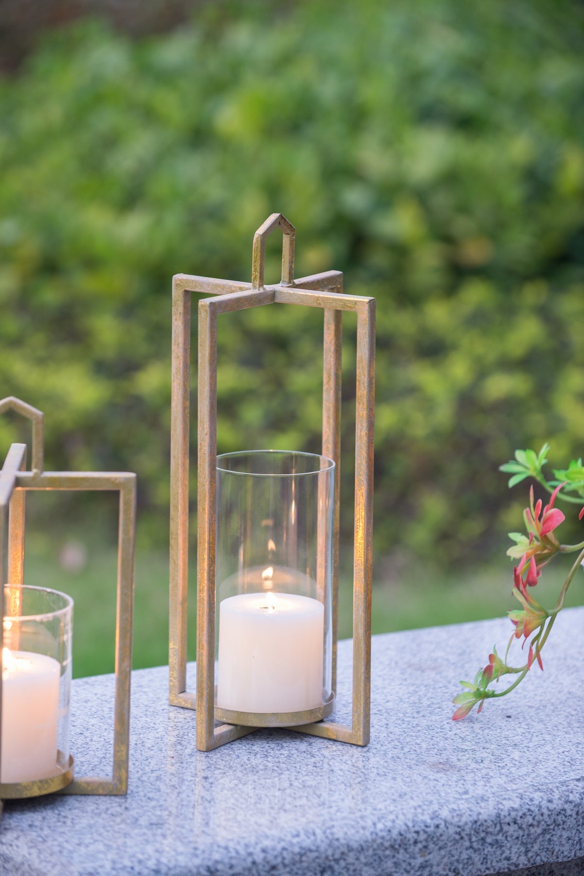 Open Face Gold Candleholder Lanterns, Set of 3