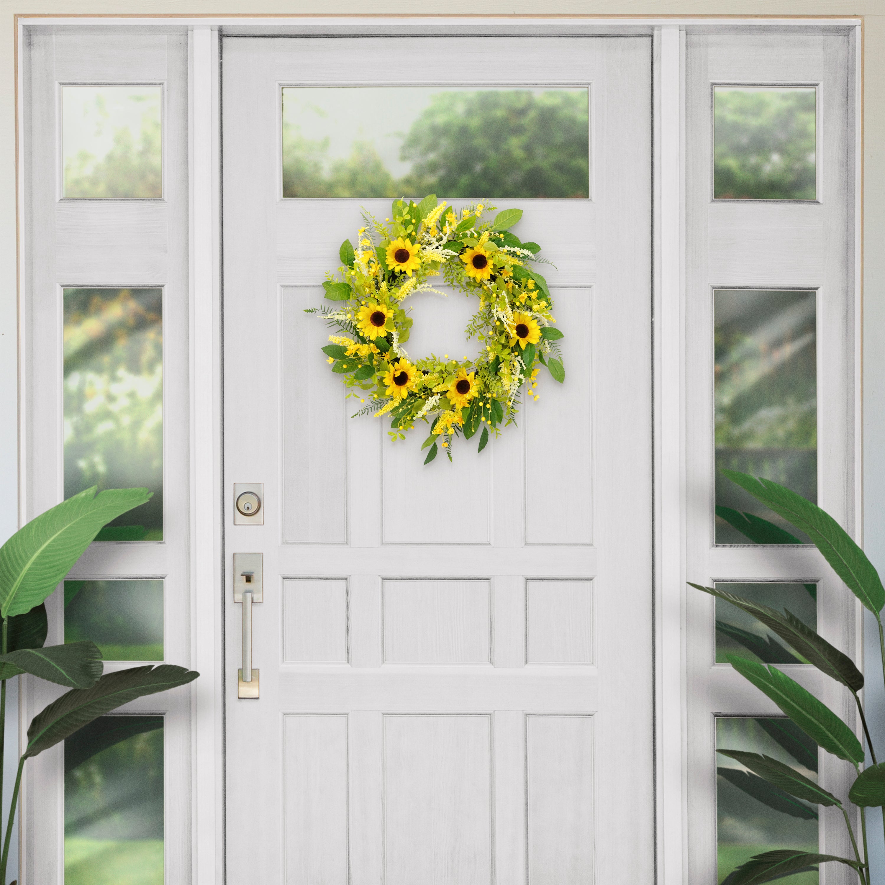 30" Artificial Green and Yellow Sunflower Floral Spring Door Wreath