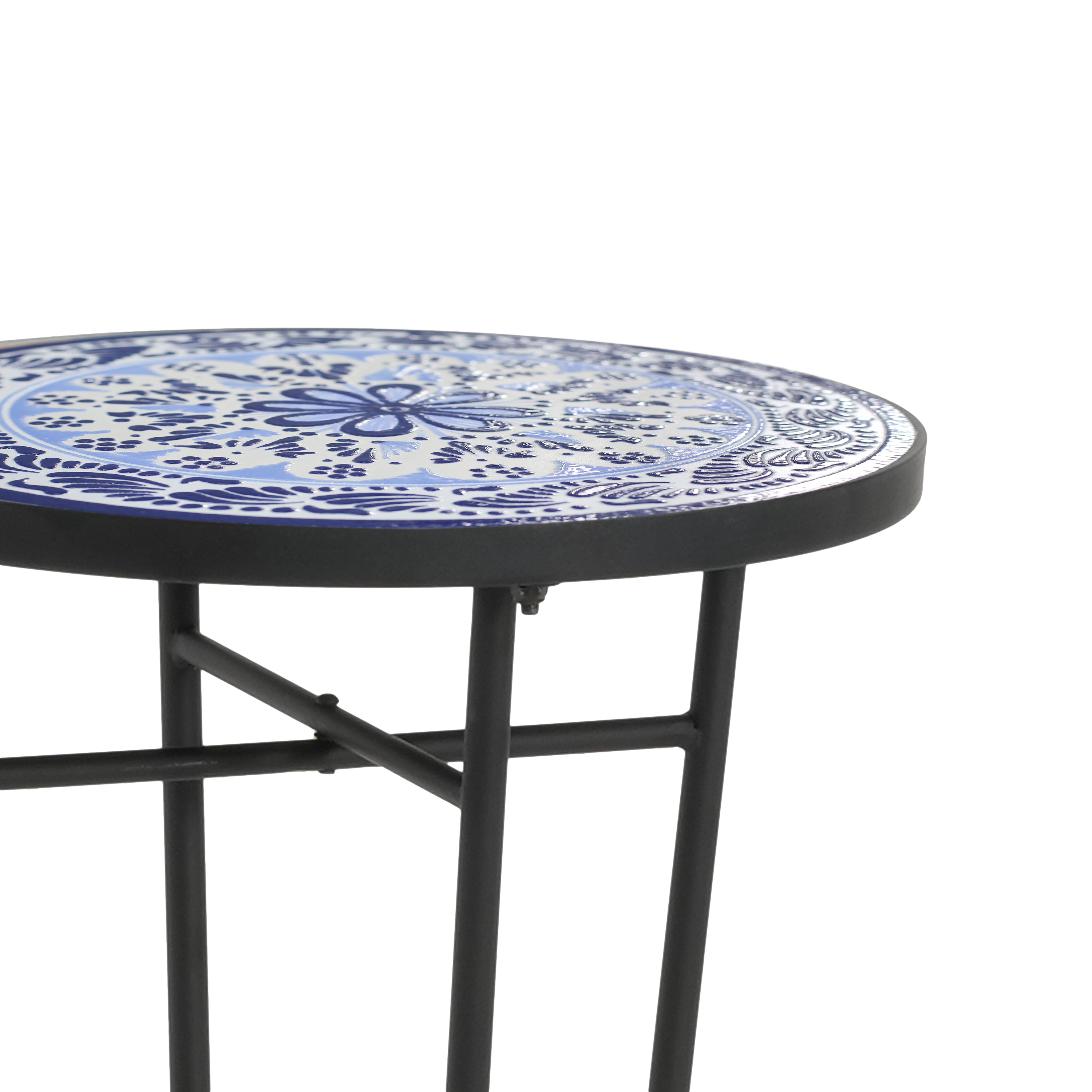 Warmthly Outdoor Round Side Table with Vibrant Tile Top and Elegant Scrolling Legs
