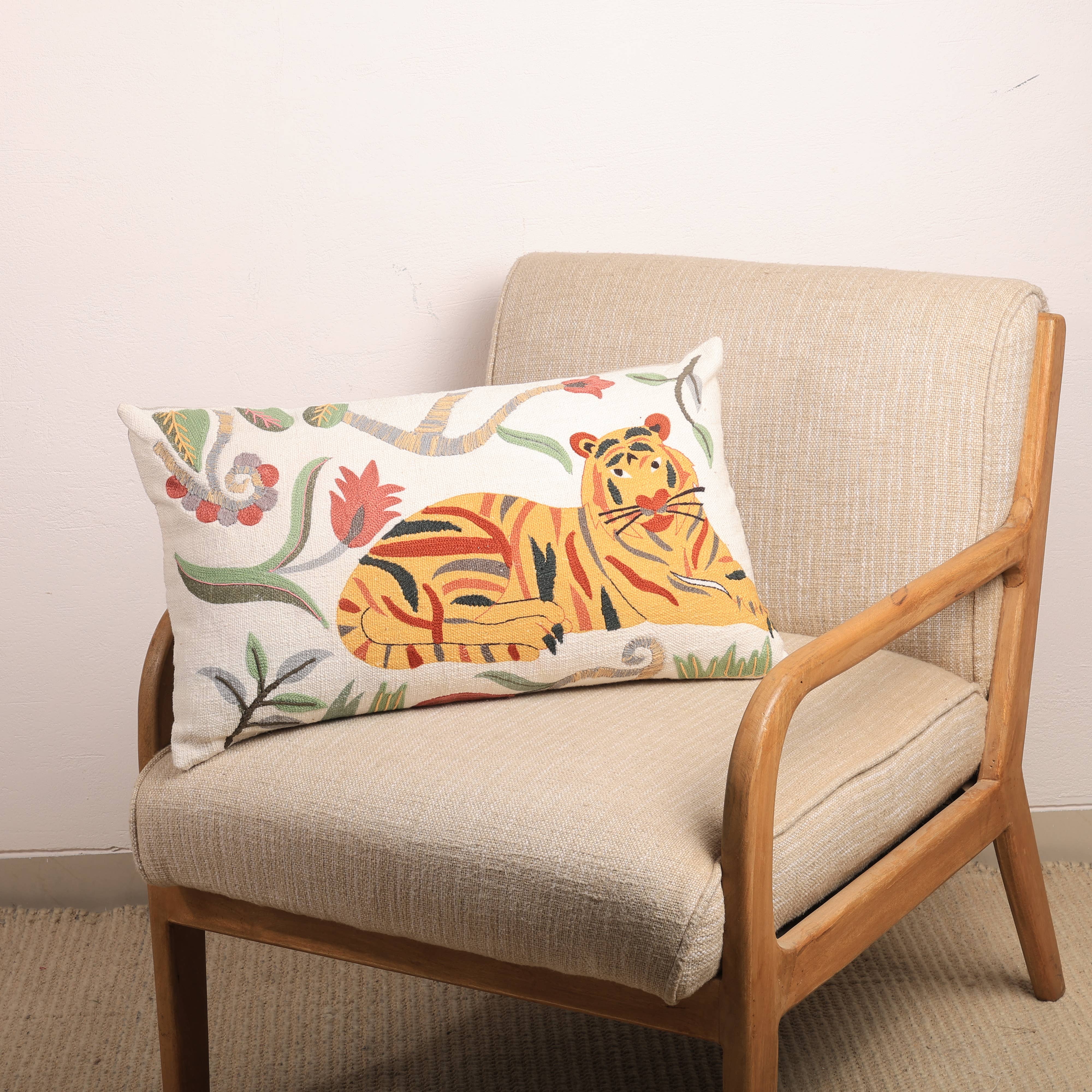 Floral Safari Tiger Pillow