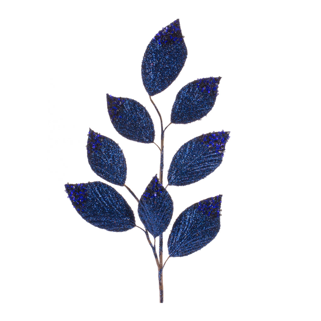 Navy Magnolia Leaf Spray with Bead Accent (Set of 6)
