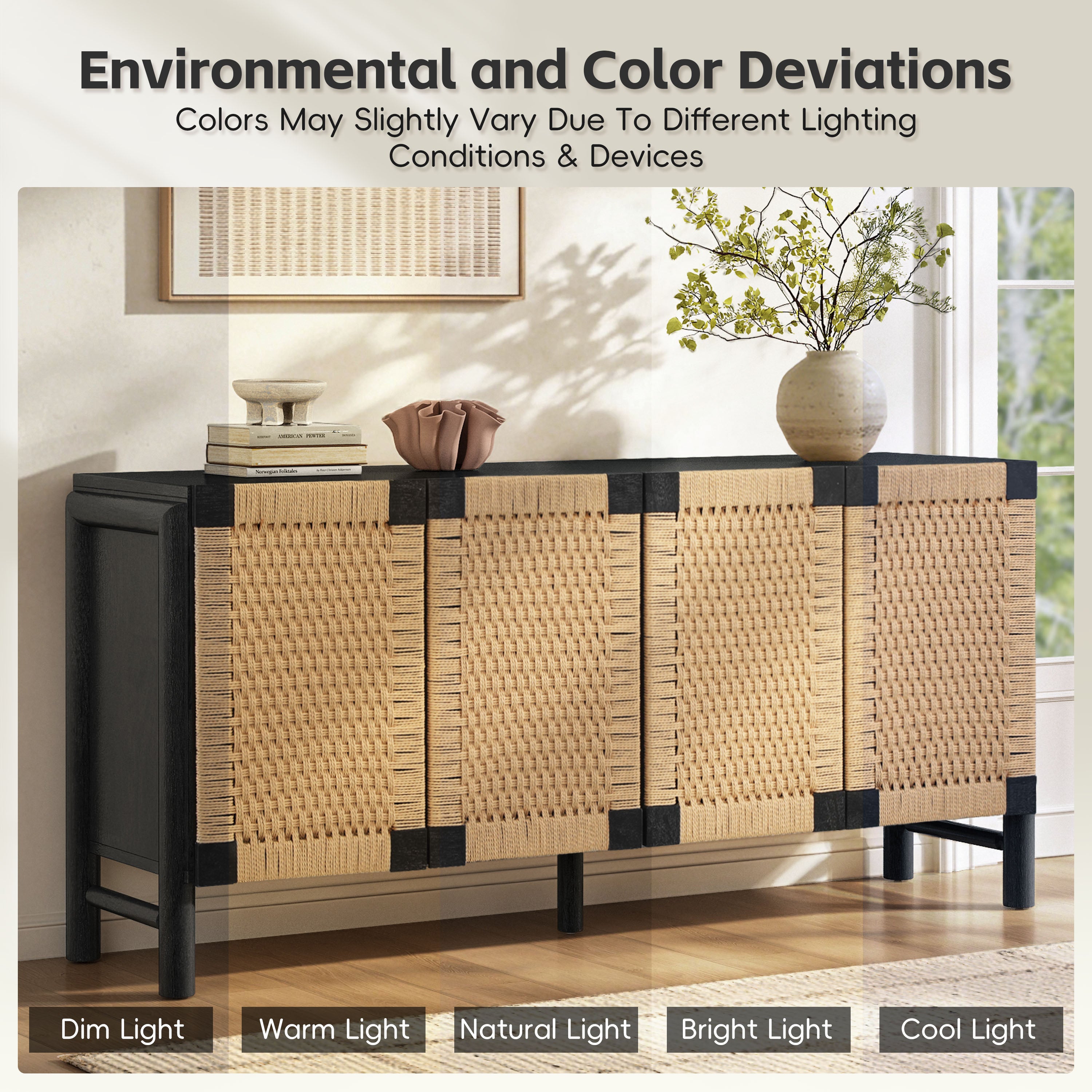 Natural Farmhouse Cabinet with Handwoven Paper Rope Doors
