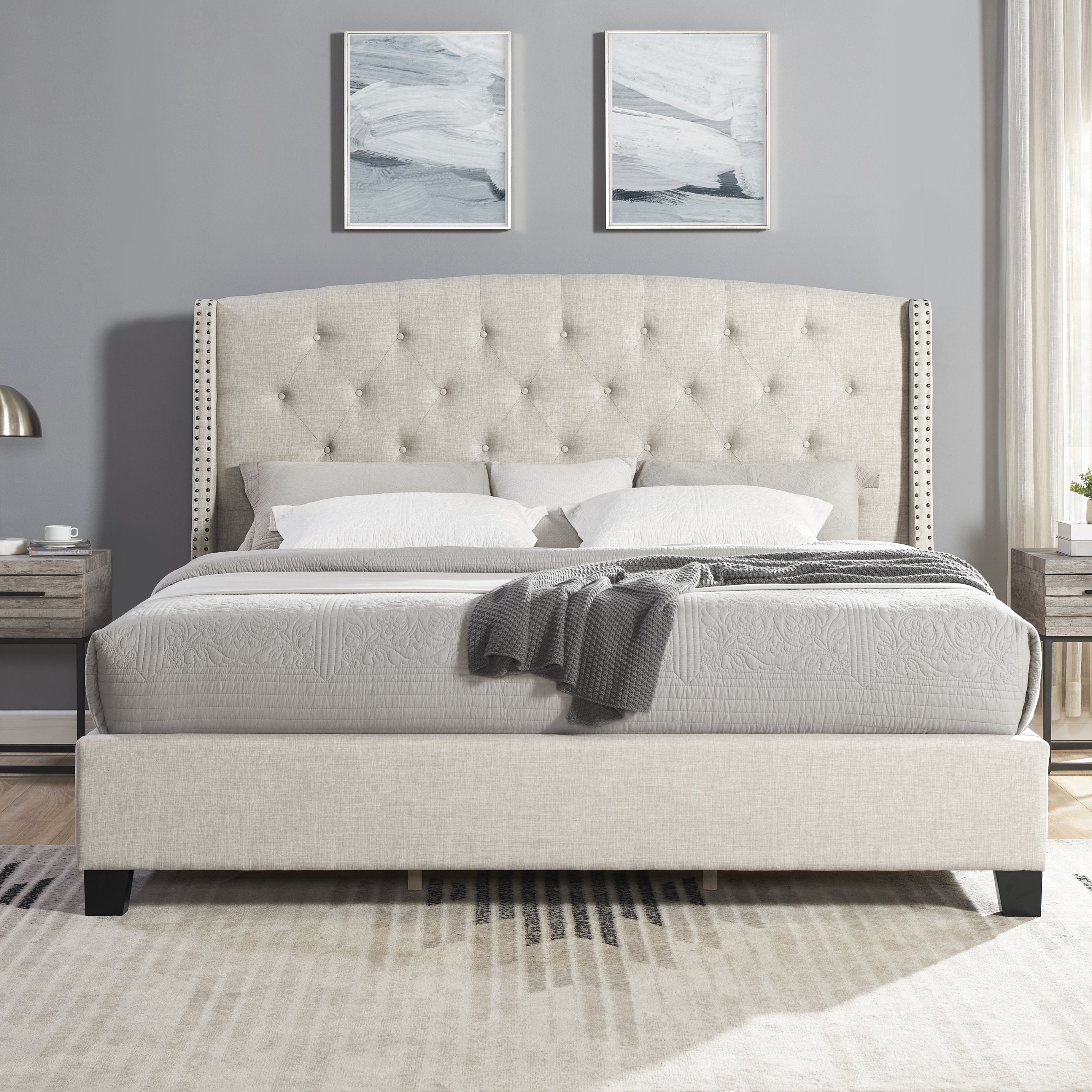 Nantarre Fabric Button Tufted Wingback Upholstered Bed