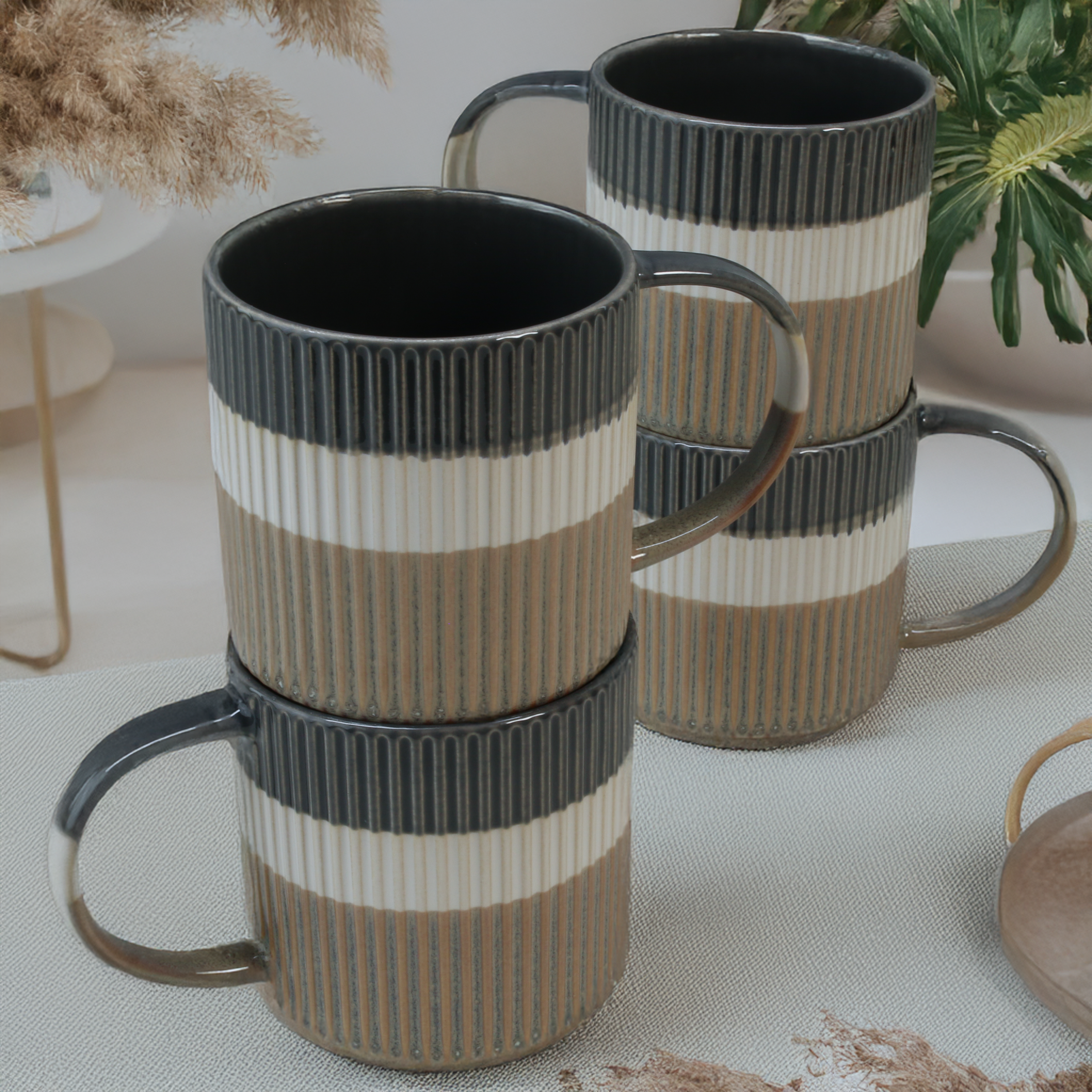 Tri-Color Mugs, Set of 4