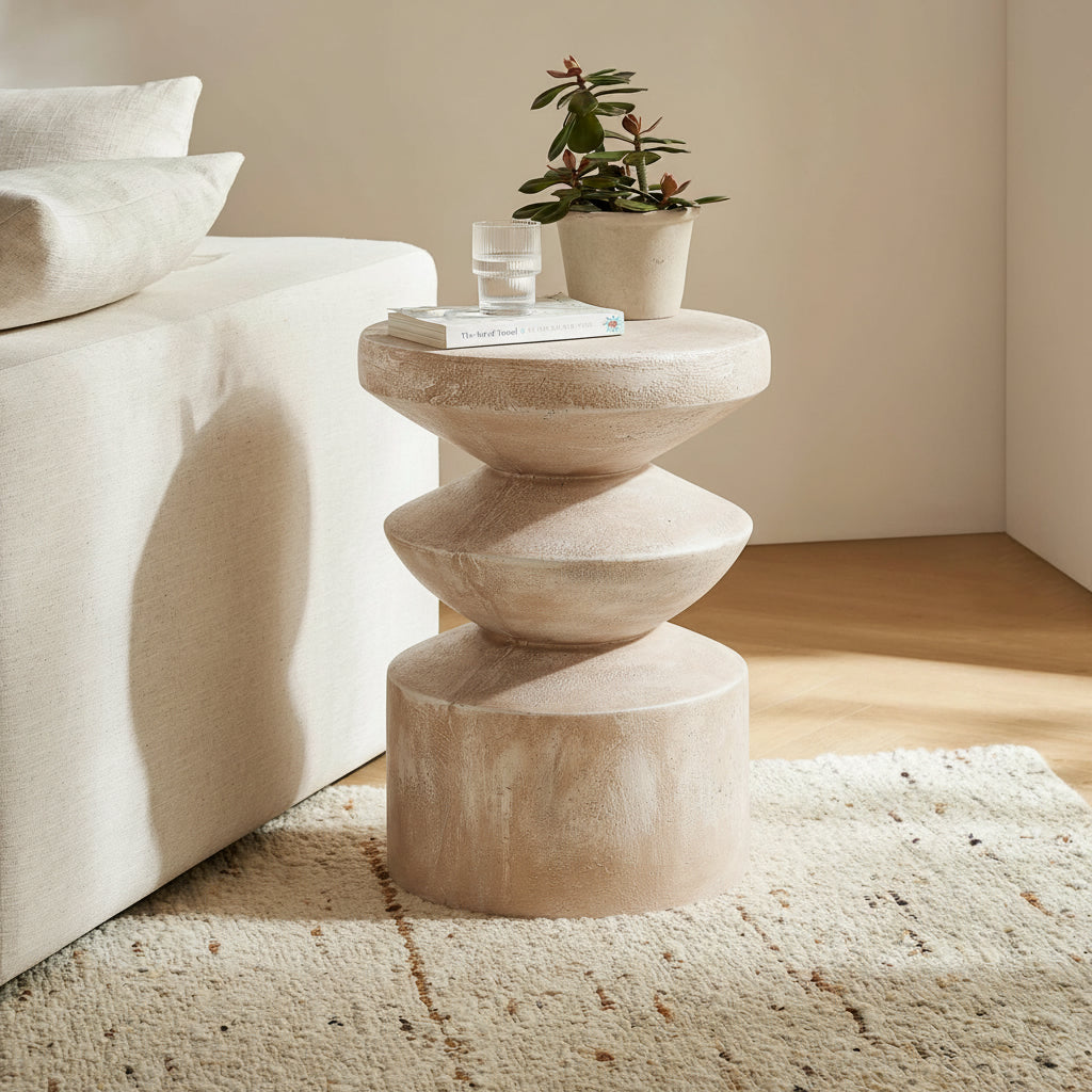 Indoor/Outdoor Handmade Side Table with Stone Look
