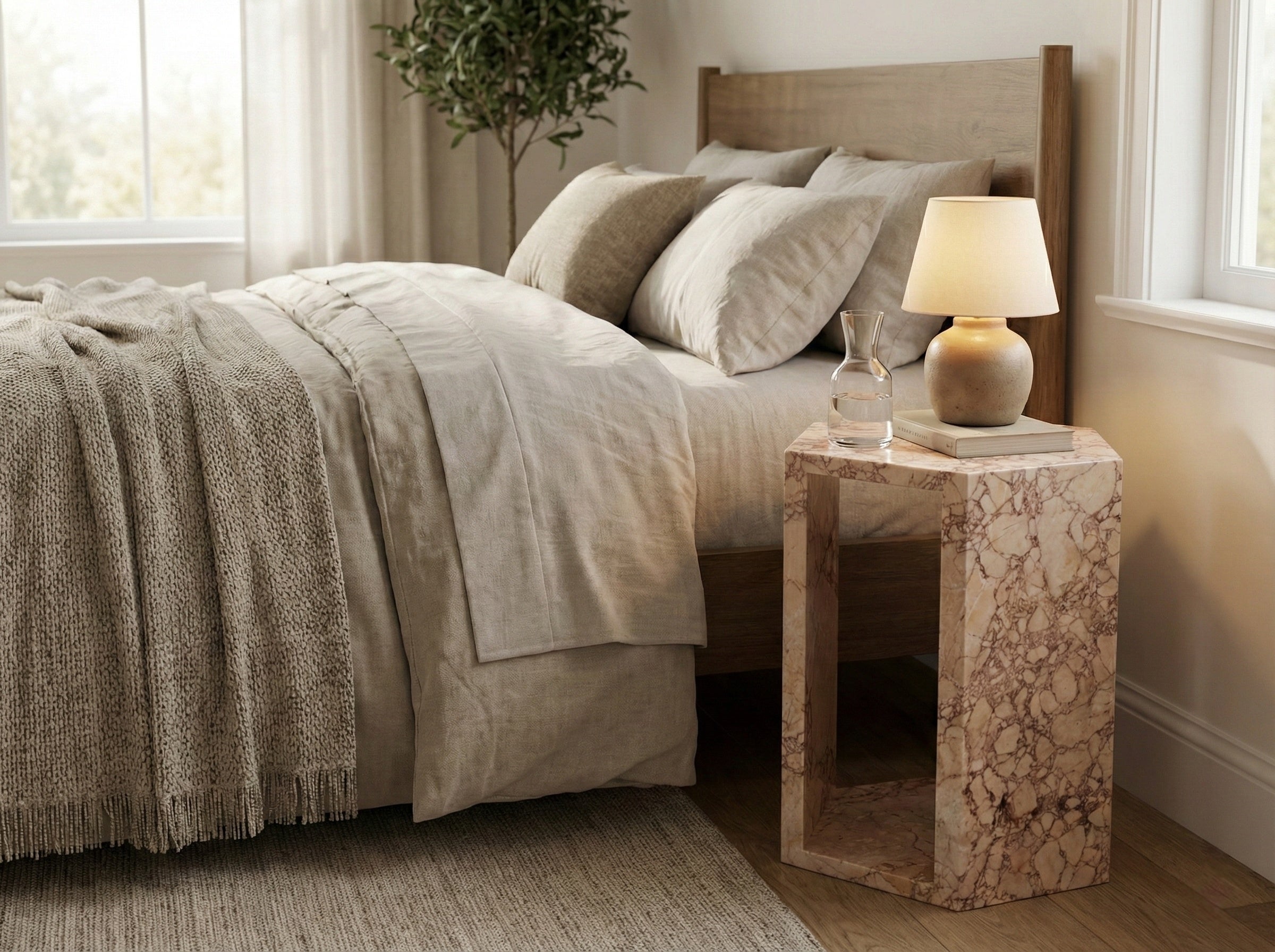 Rose Tea Vein Natural Pink Marble Hexagon Side Table