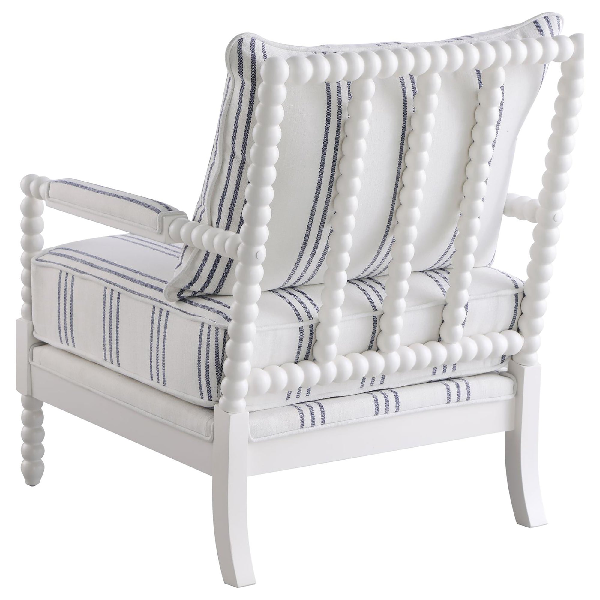 Upholstered Stripe Accent Chair with Stacked-Sphere Spindle Design