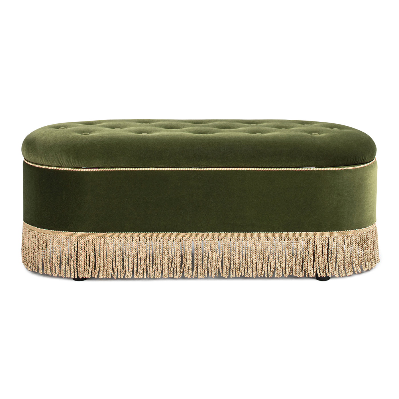 Melinda Oval Tufted Velvet and Bullion Fringe Storage Bench