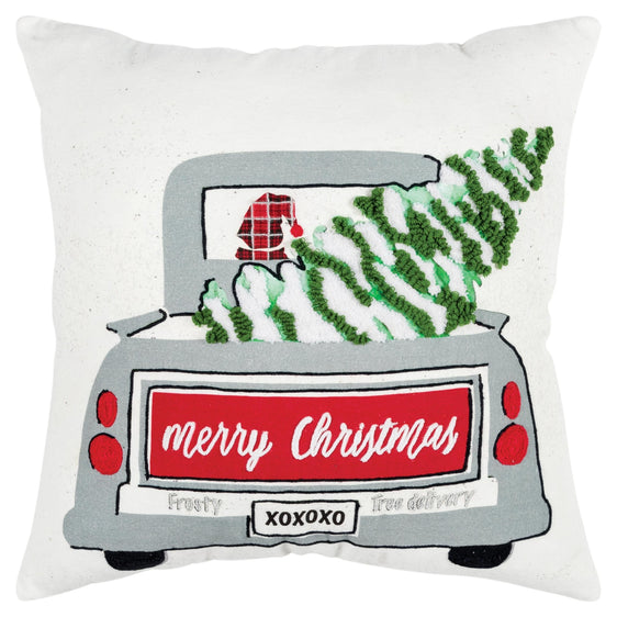 Truck Printed And Embroidered Cotton Decorative Throw Pillow