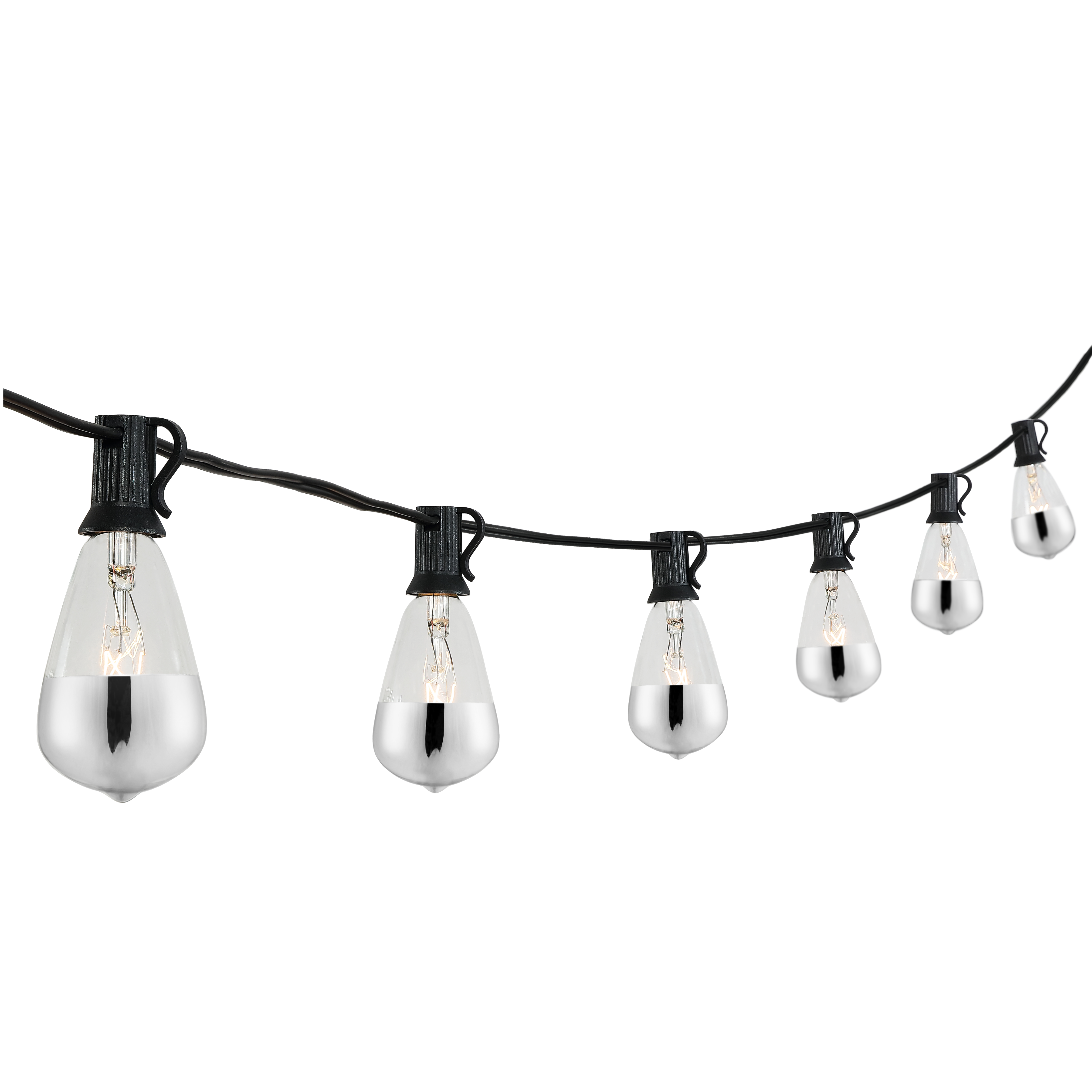 10-Light Indoor/Outdoor Rustic Industrial Incandescent C7 Half-Chrome Bulb String Lights