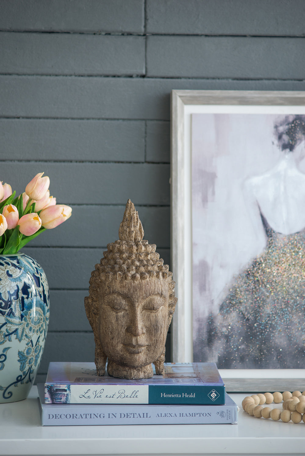 Meditating Buddha Head Sculpture, Large