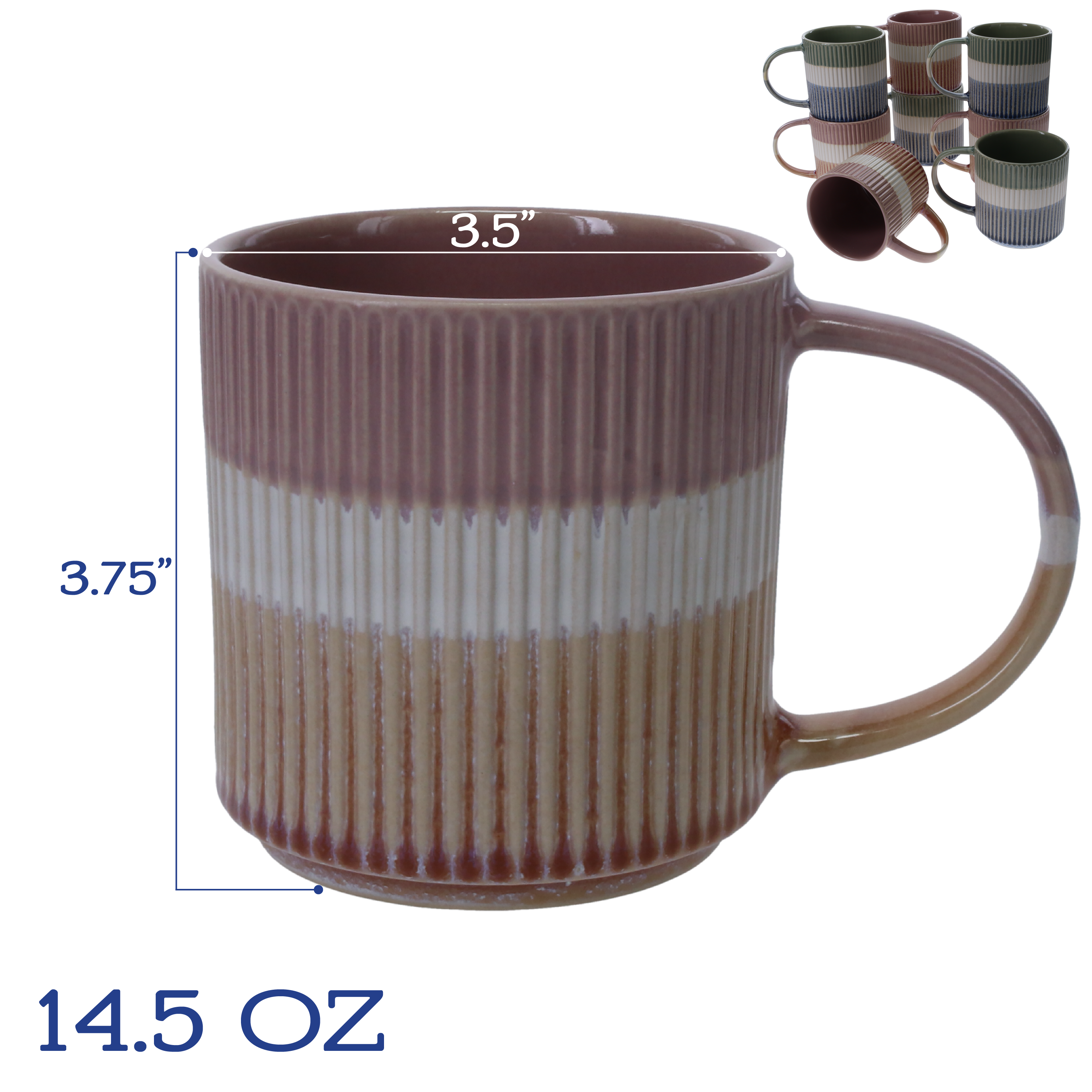 Tri-Color Mugs, Set of 8