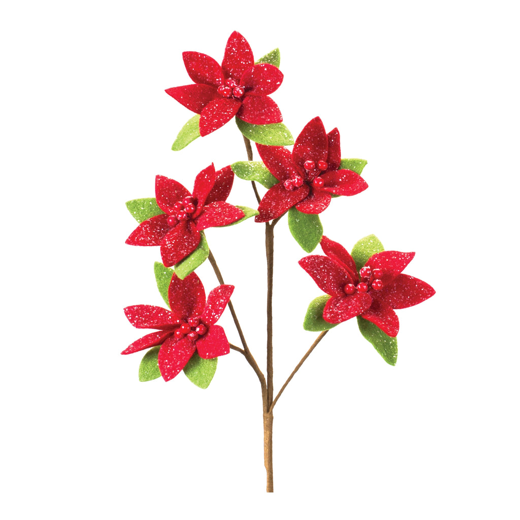 Glittered-Poinsettia-Flower-Spray-(set-of-6)-Red-Faux-Florals