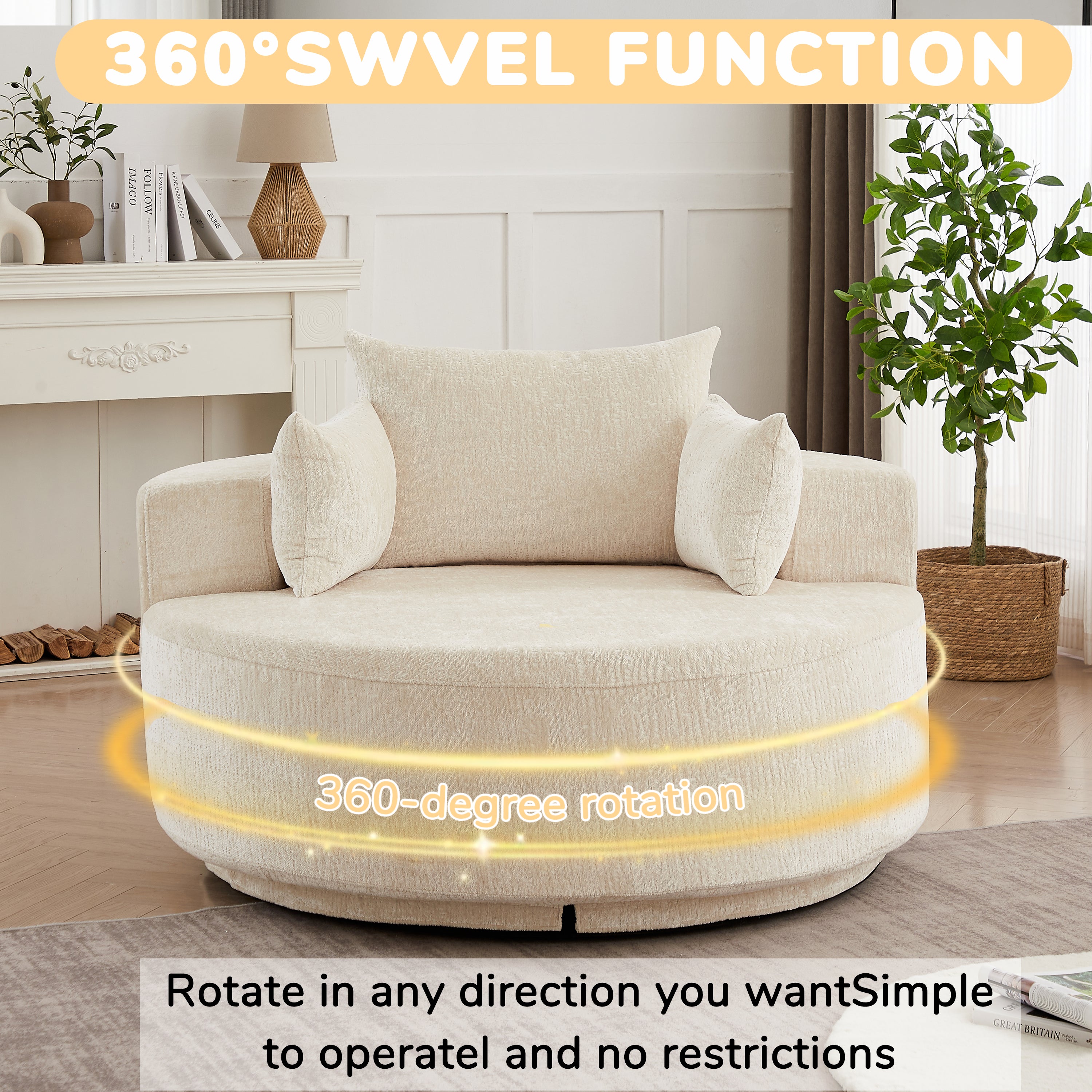 Oversized Chenille Swivel Lounge Chair