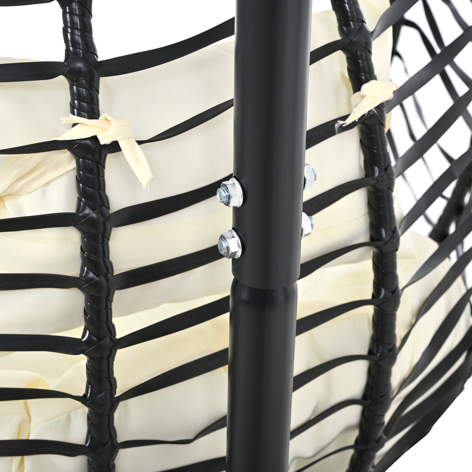 Foldable Rattan Egg Swing Chair with Iron Frame, Plush Cushion & Removable Headrest