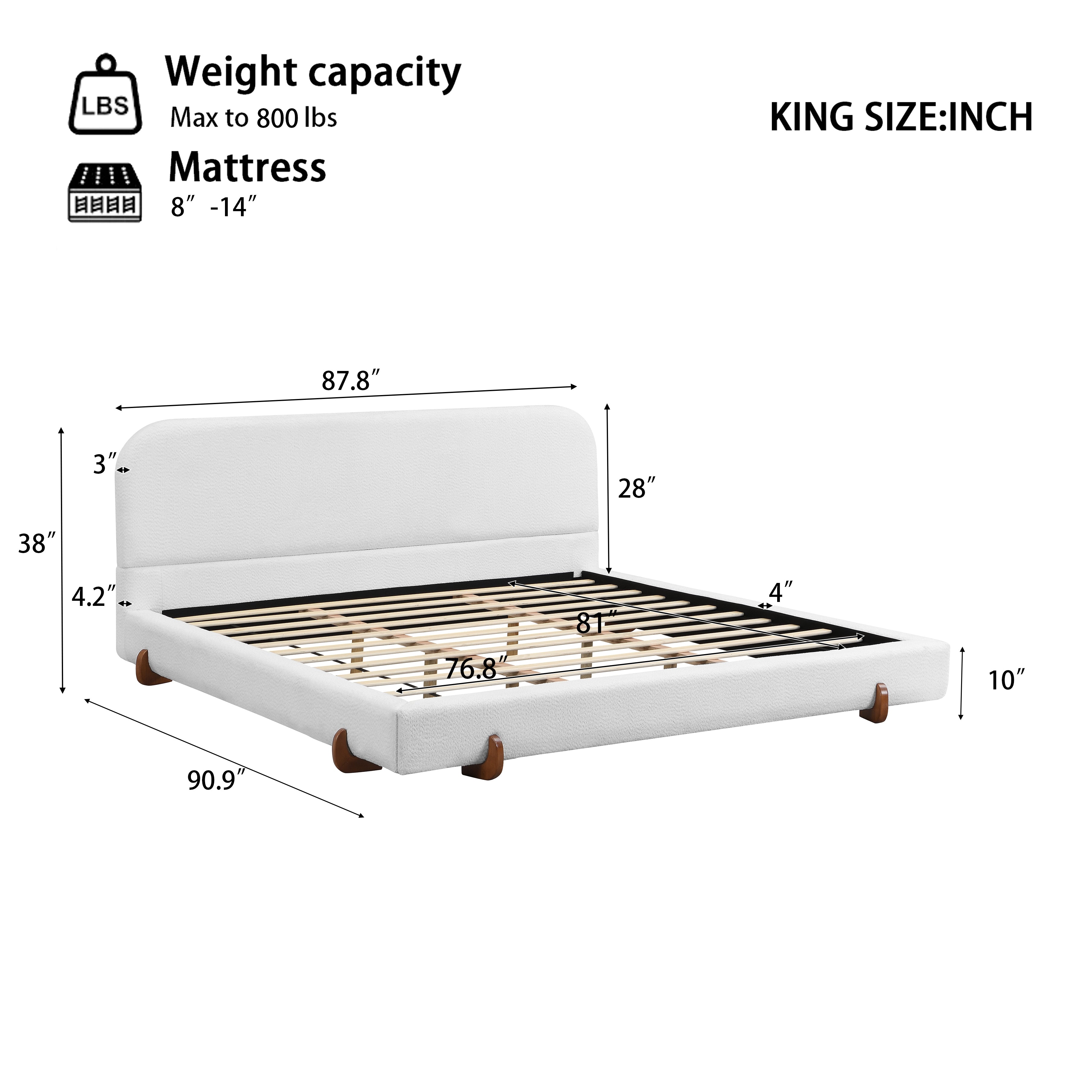 Fabric and Solid Wood Legs Upholstered Bed Frame
