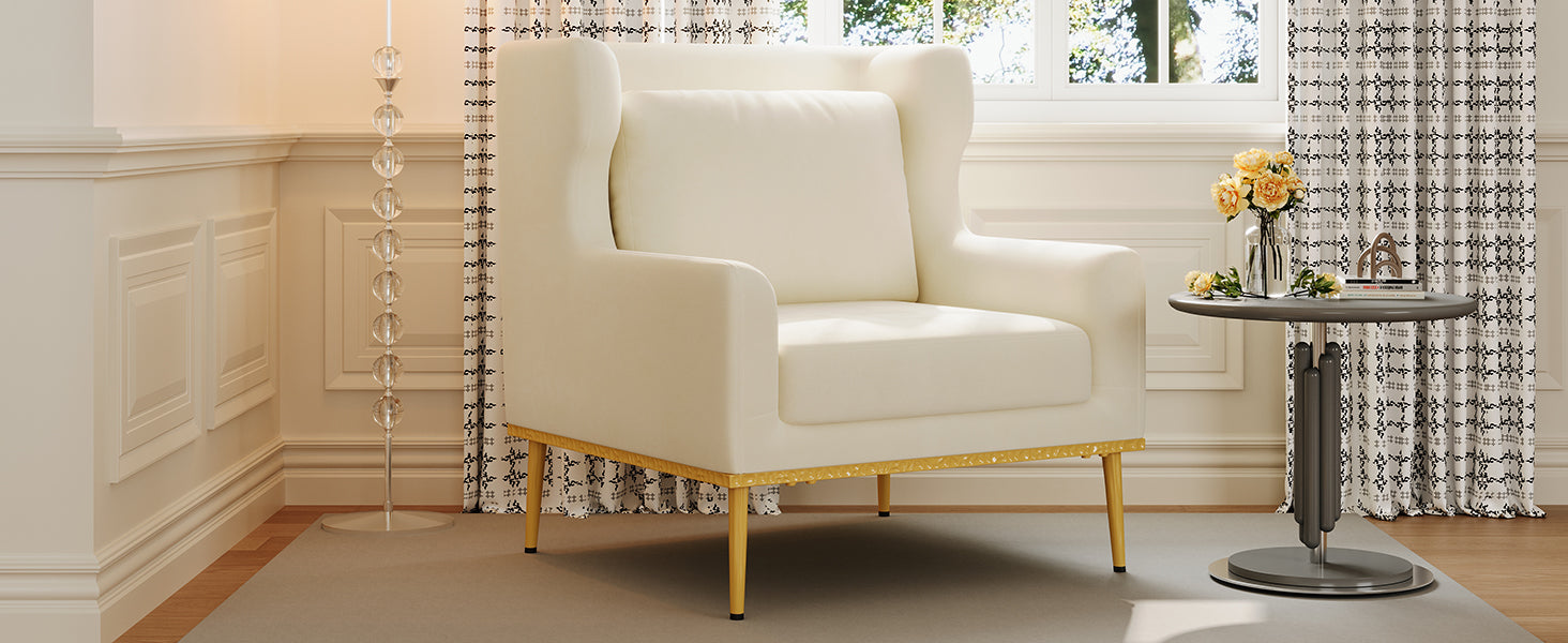 Modern Velvet Accent Chair with Arms and Gold Tone Legs