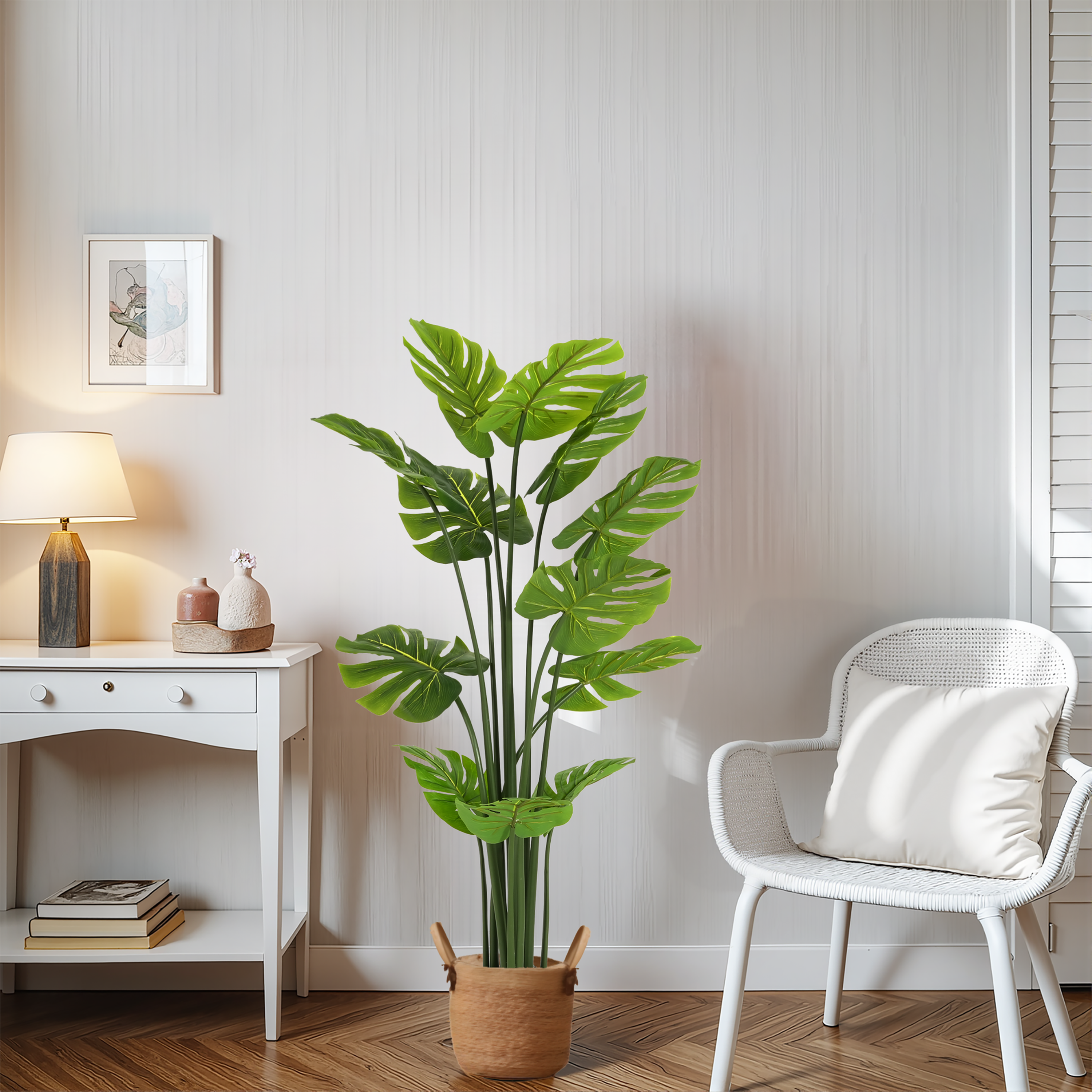 faux potted monstera plant 57" Artificial Monstera Deliciosa Plant with Black Plastic Pot