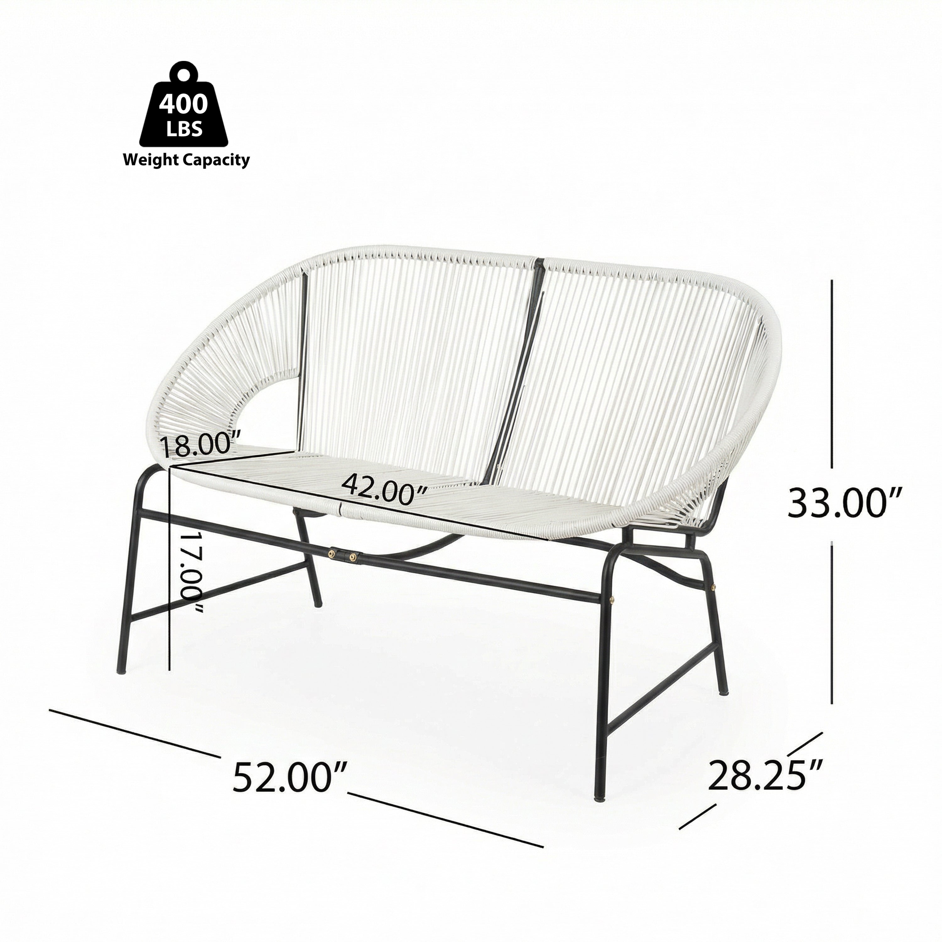 CONDESSA OUTDOOR PATIO WICKER LOVE SEAT, GREEN PE RATTAN & IRON FRAME, SET OF 1