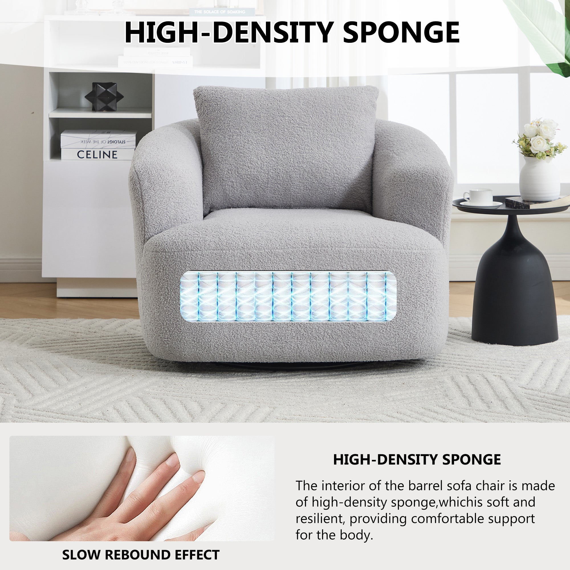 Teddy Fleece 360° Swivel Round Upholstered Comfy Accent Chair With Pillow