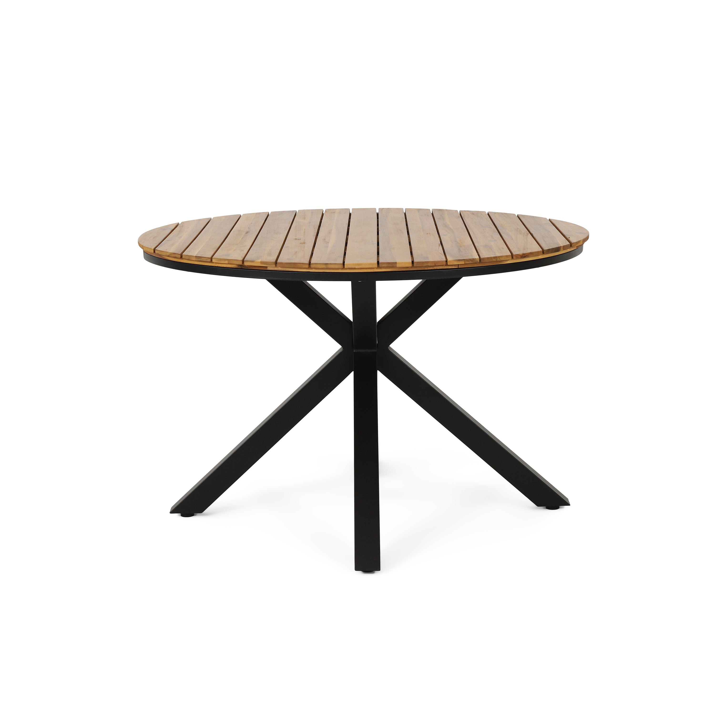 Outdoor Dining Table, Teak Acacia Wood Tabletop and Black Metal Leg