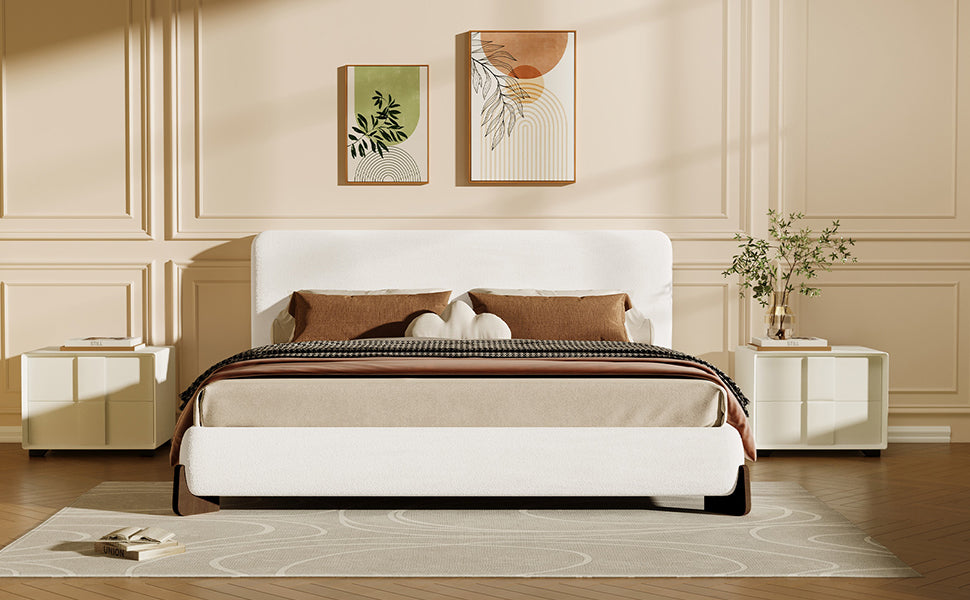 Elegant Boucle Upholstered Bed with Accent Feet