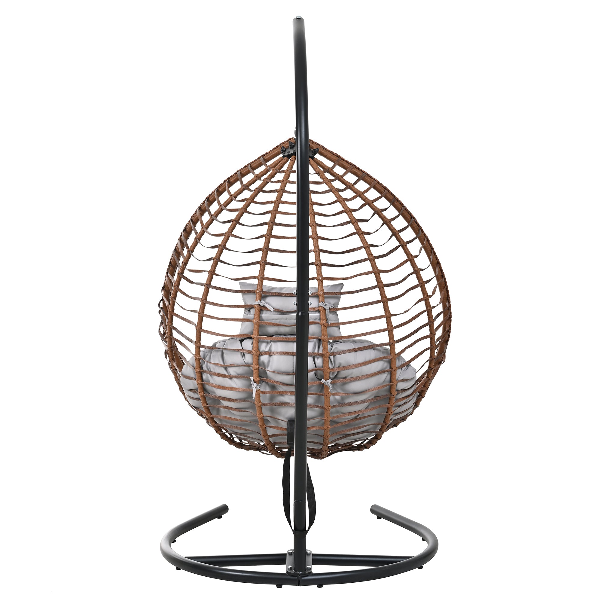 Foldable Rattan Egg Swing Chair with Iron Frame, Plush Cushion & Removable Headrest