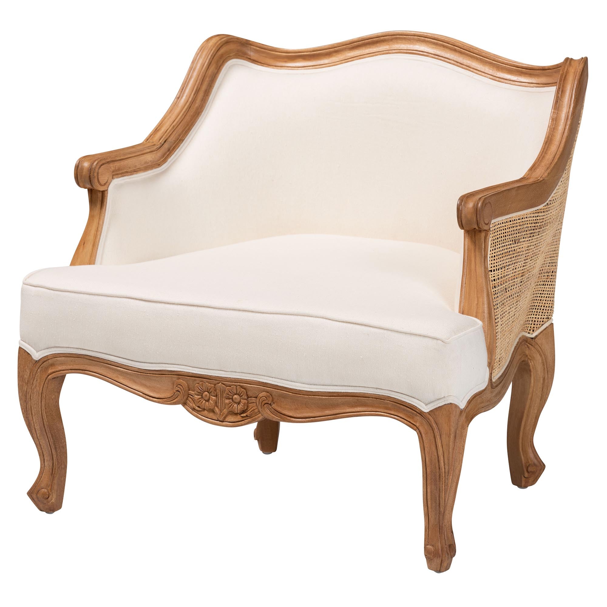 Traditional French Honey Oak Finished Low Seat Accent Chair