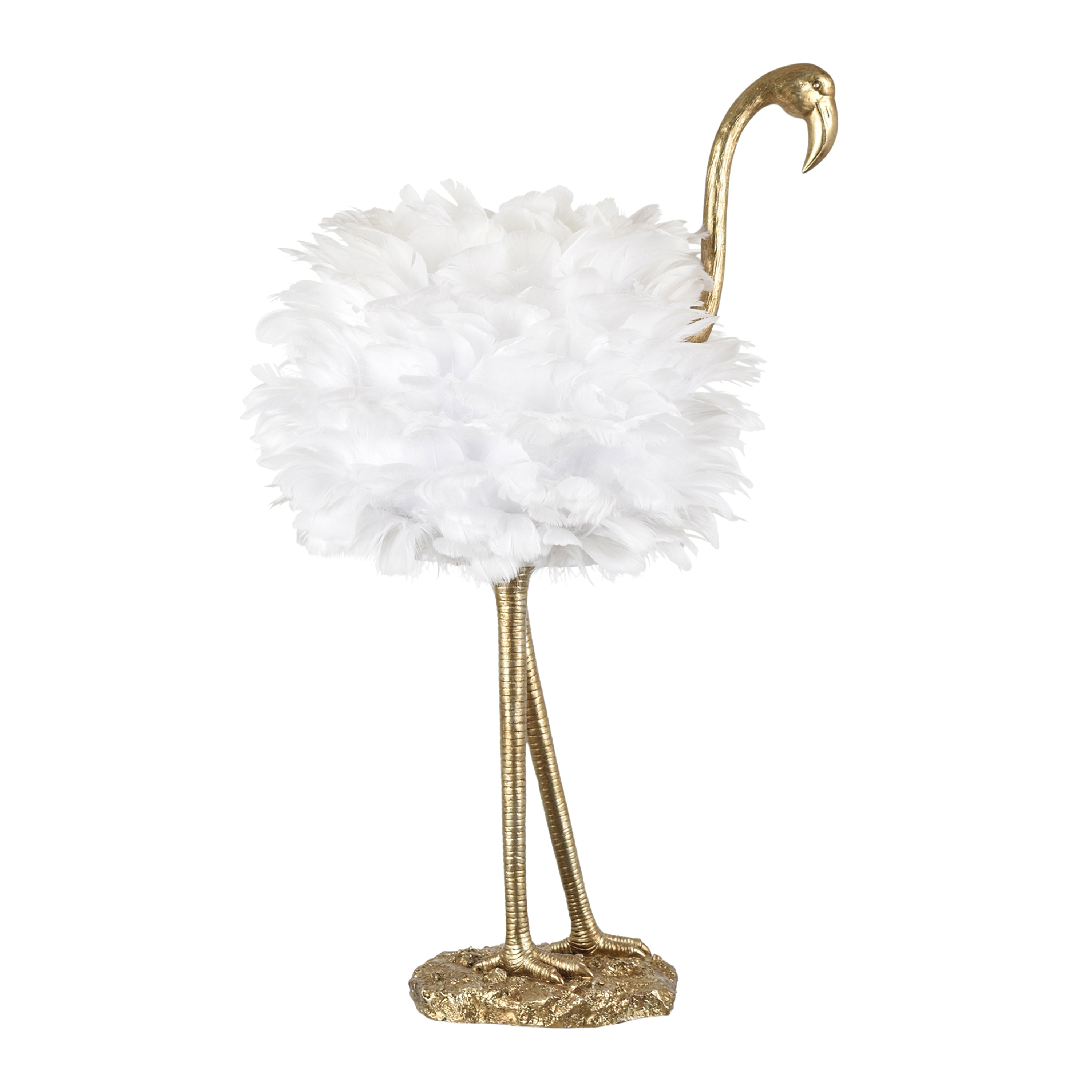 Polished Gold Flamingo Table Lamp With Feathered Shade