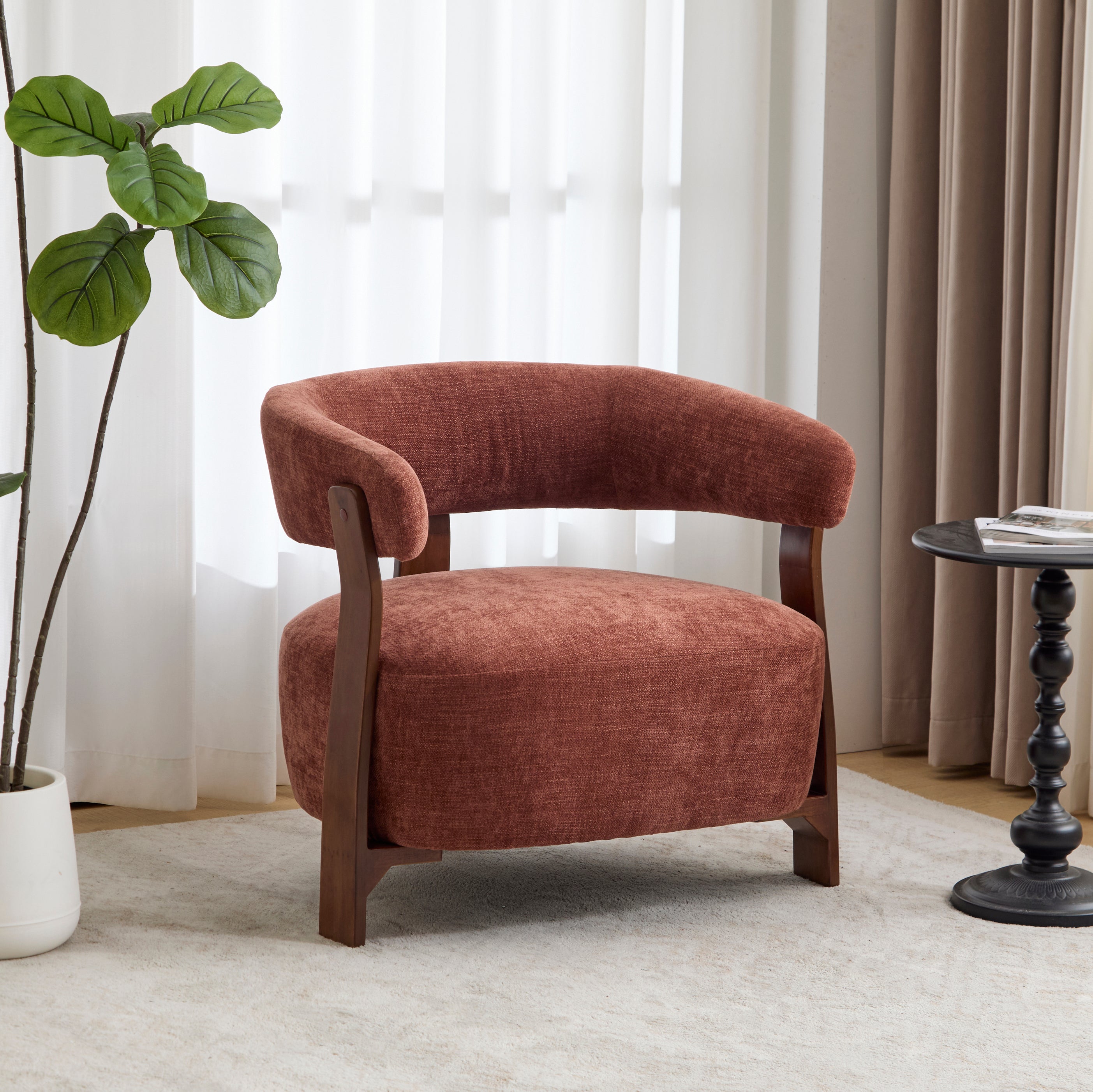 Modern Open-Back Accent Chair with Wooden Frame