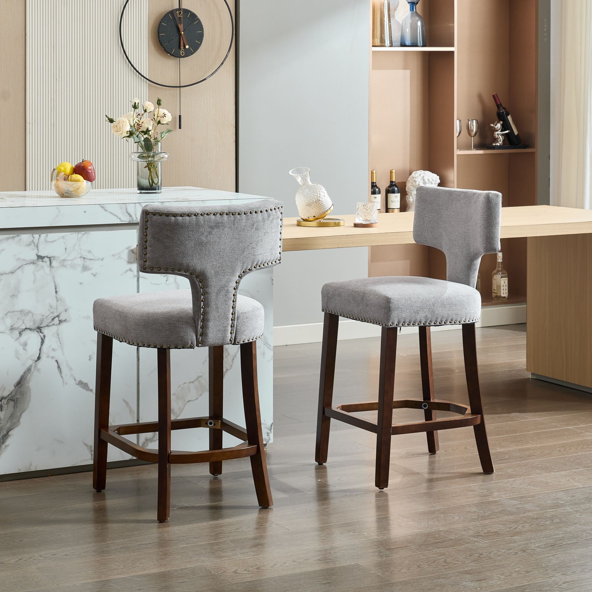 Upholstered T-Back Counter Height Bar Stools, Set of 2