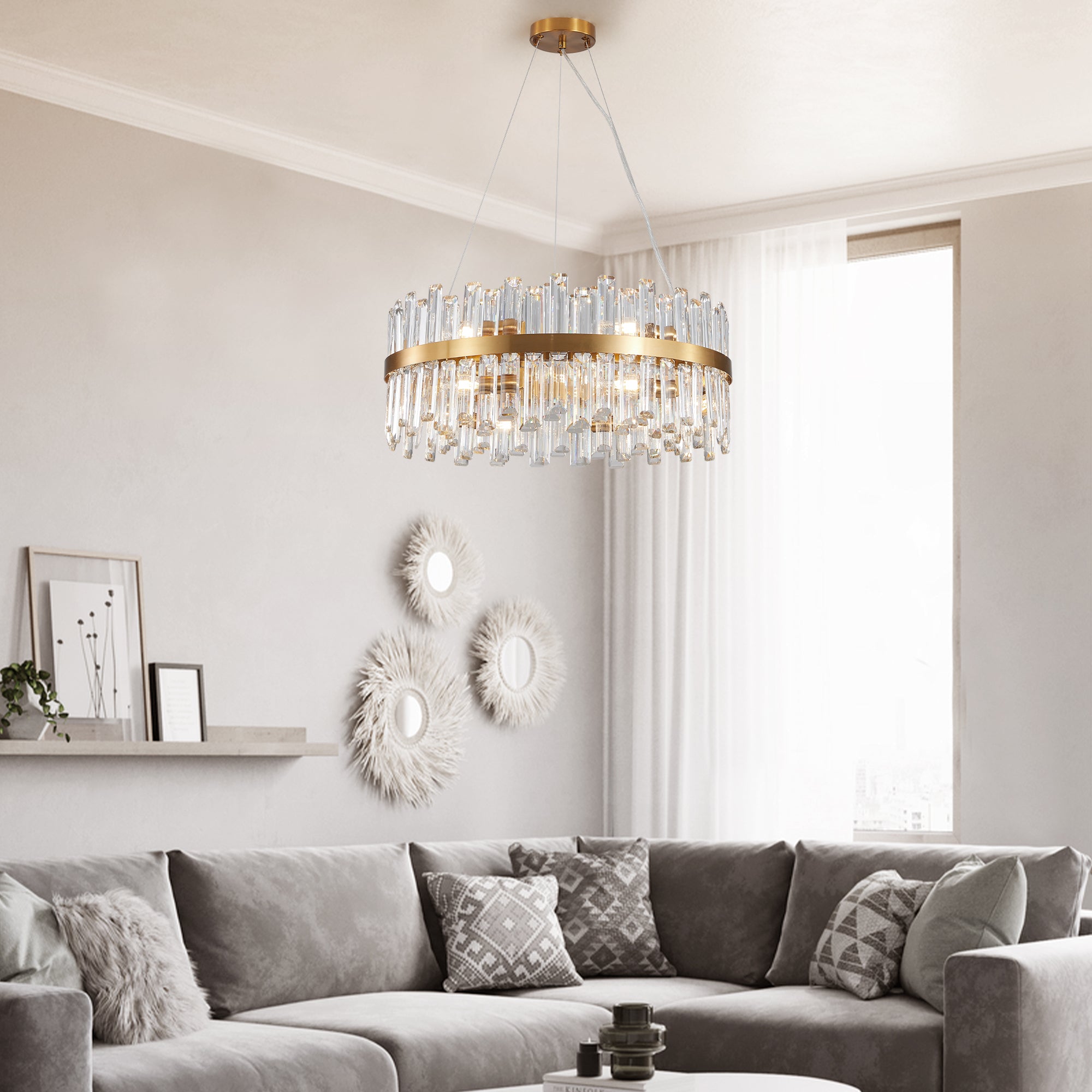 23.6" Crystal Chandeliers with Metal Frame and LED Lighting
