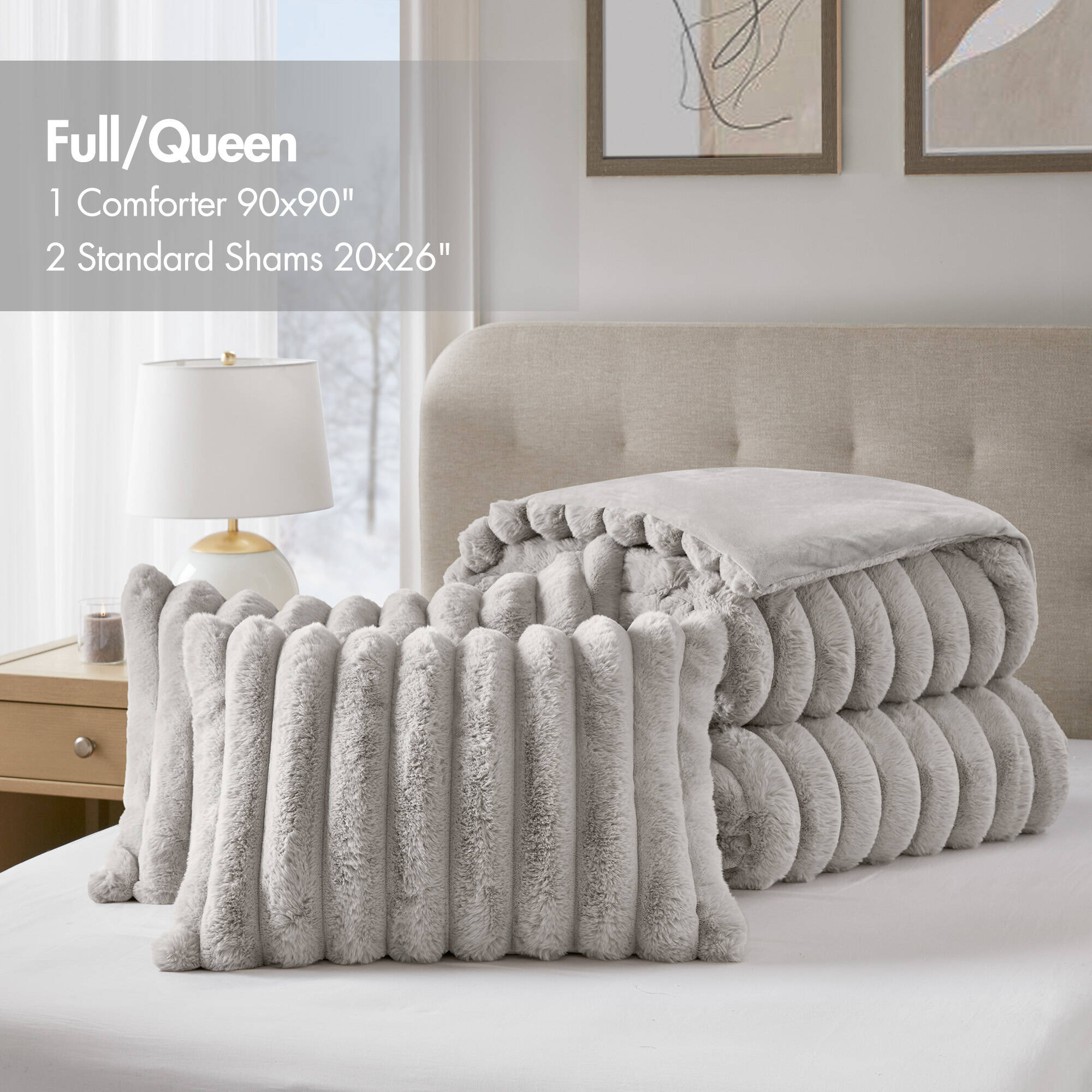 Ultrasoft Faux Fur Ribbed Comforter Set – Pier 1