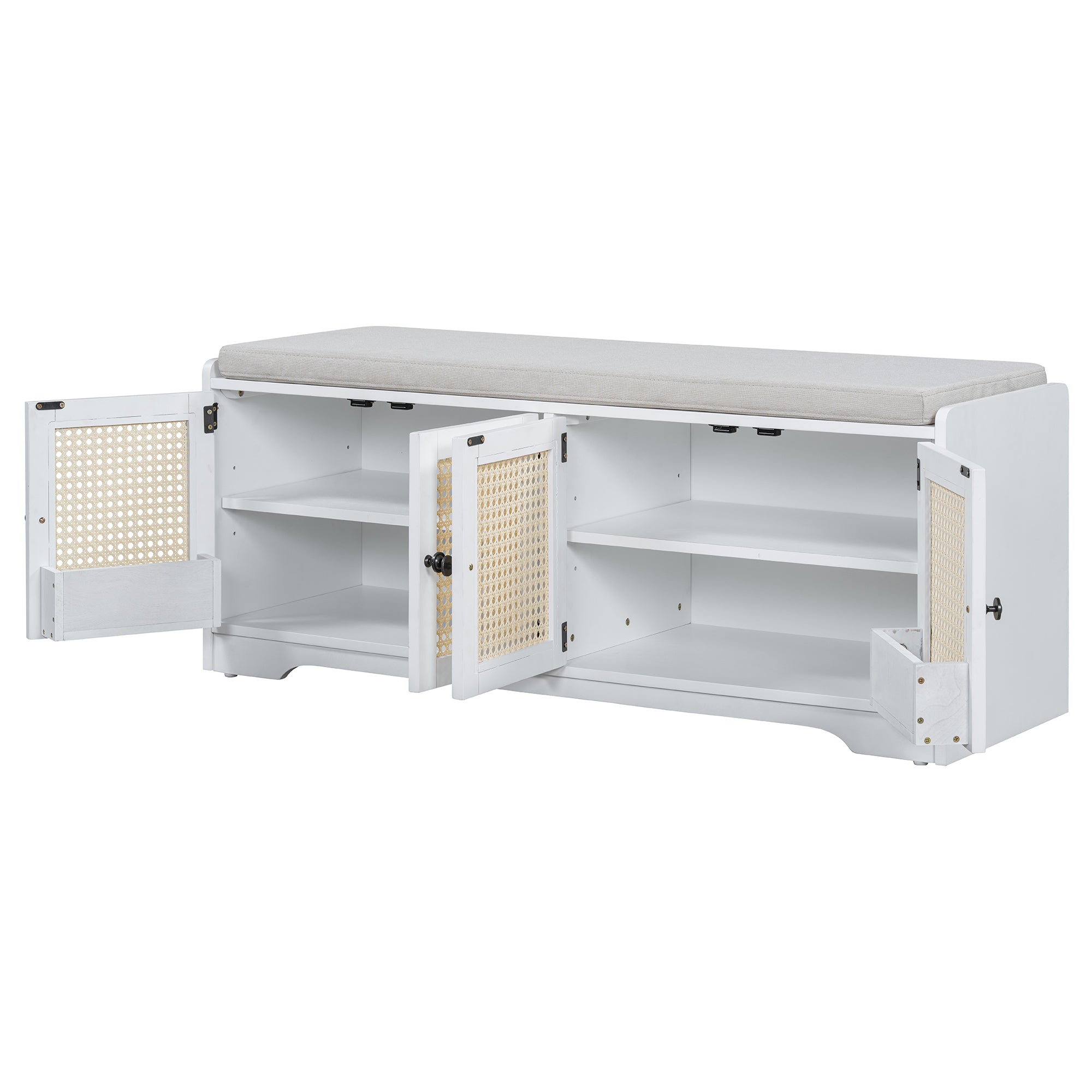 Storage Bench with Rattan Doors