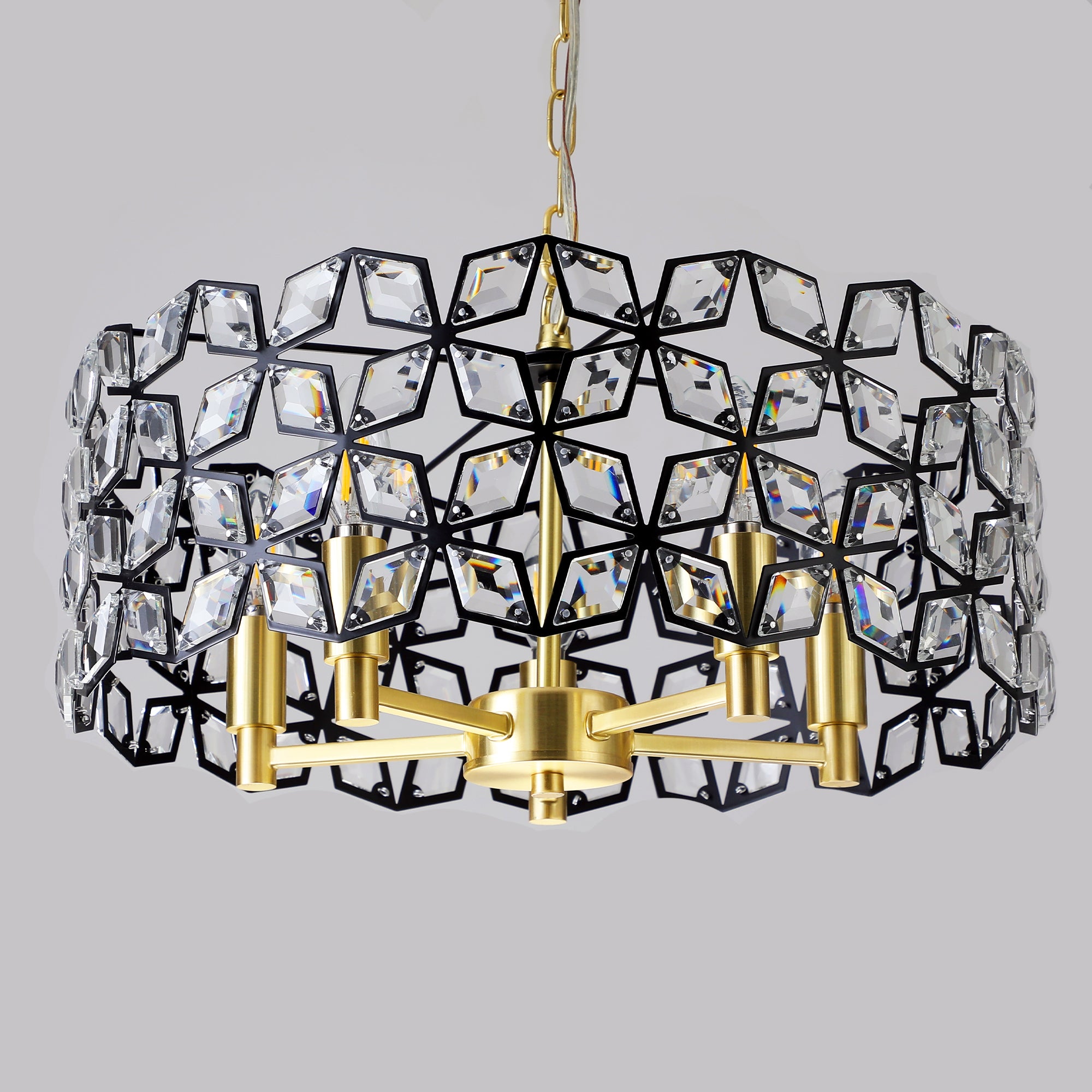 Pendant Light with Round Crystal and Diamond Shape