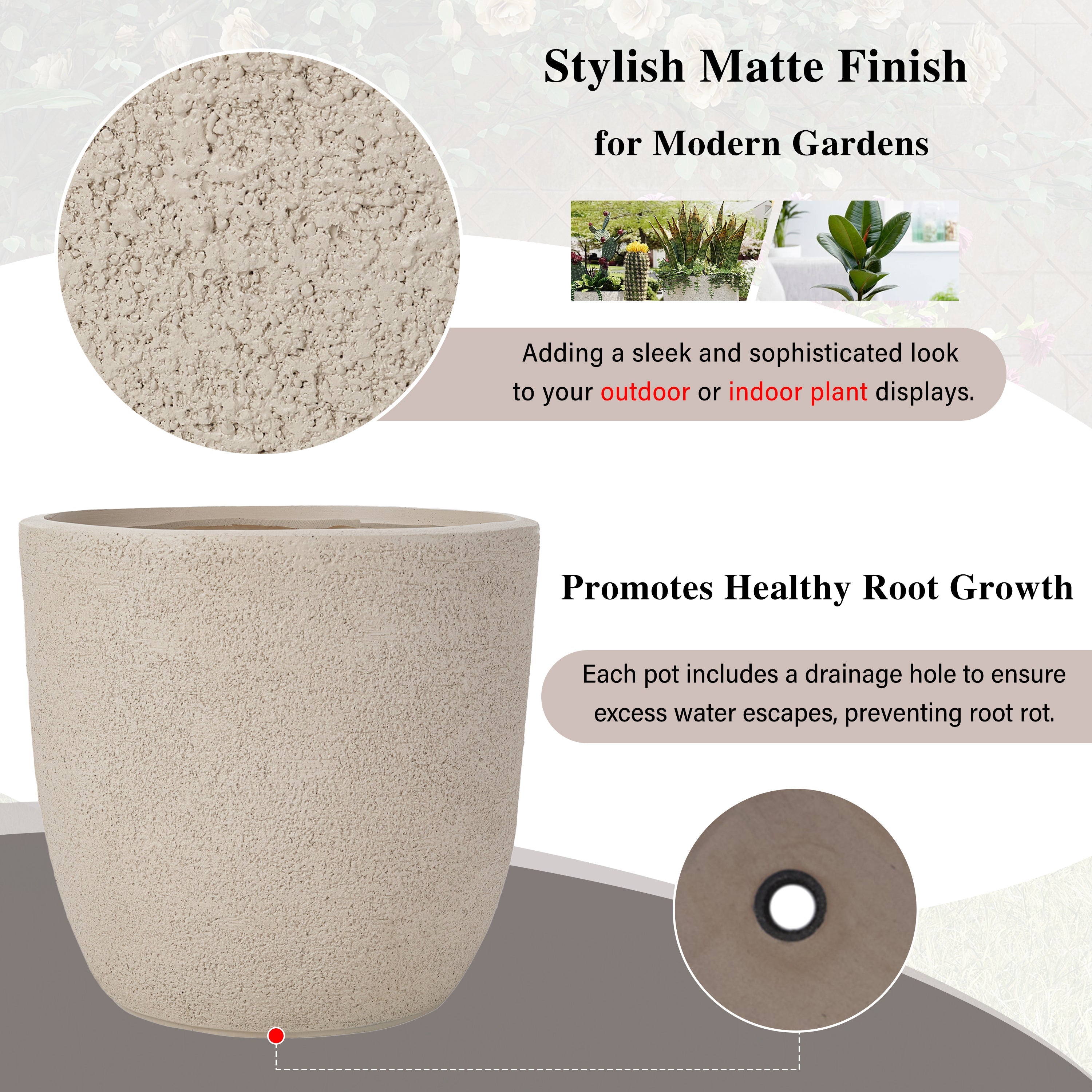 Lightweight Matte Textured Outdoor Planter