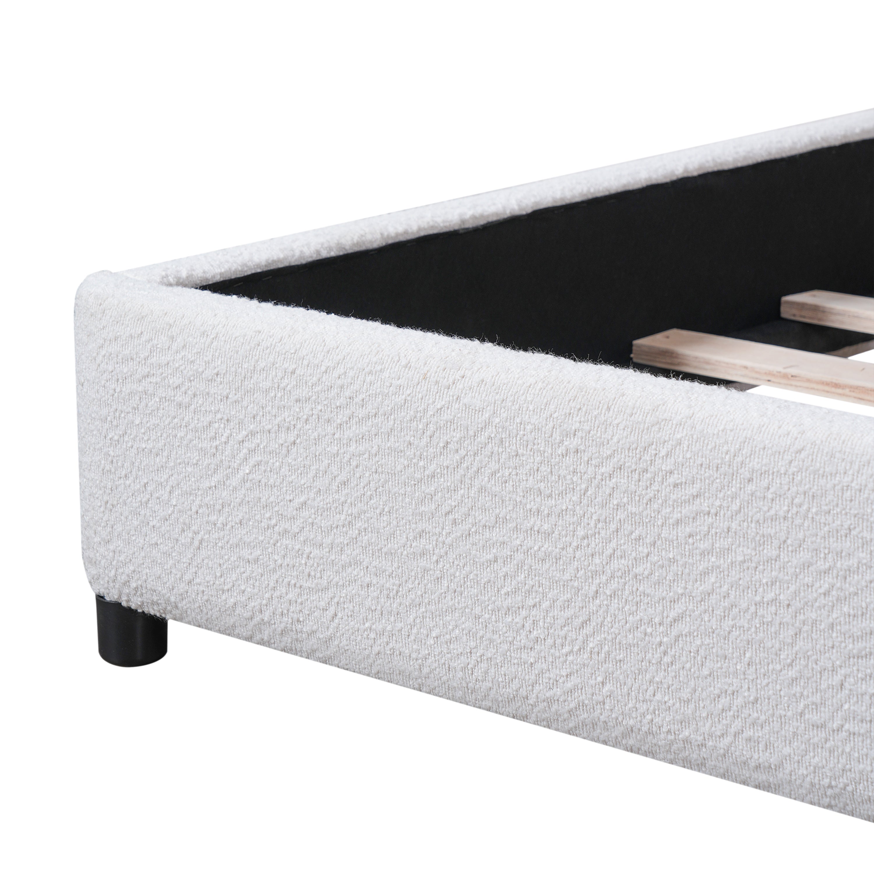 Bed Frame With Boucle Upholstered Round Curved Headboard