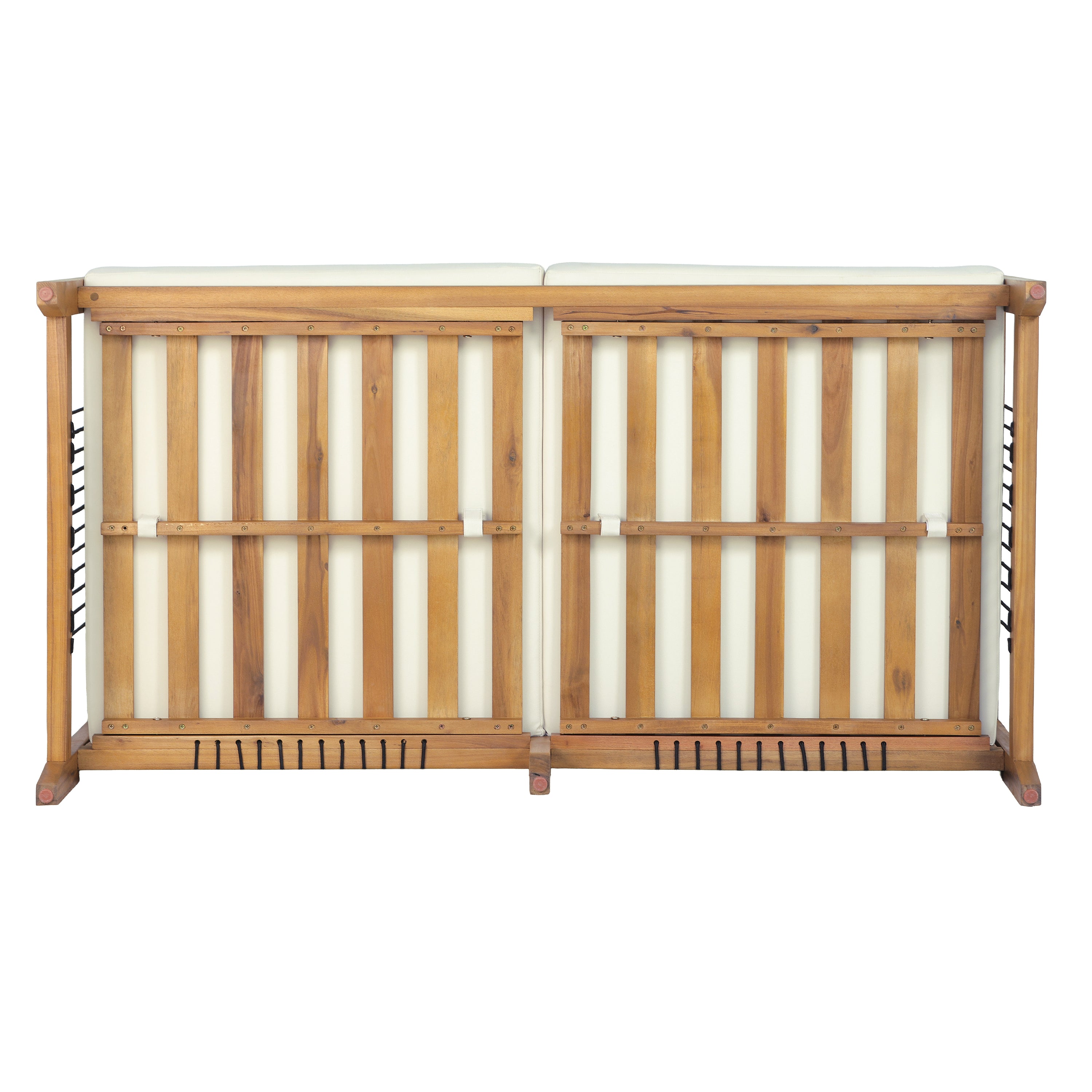 Sierra Acacia Wood Outdoor Loveseat with Handwoven Rope, Patio 2-Seater Sofa with Removable Cushions