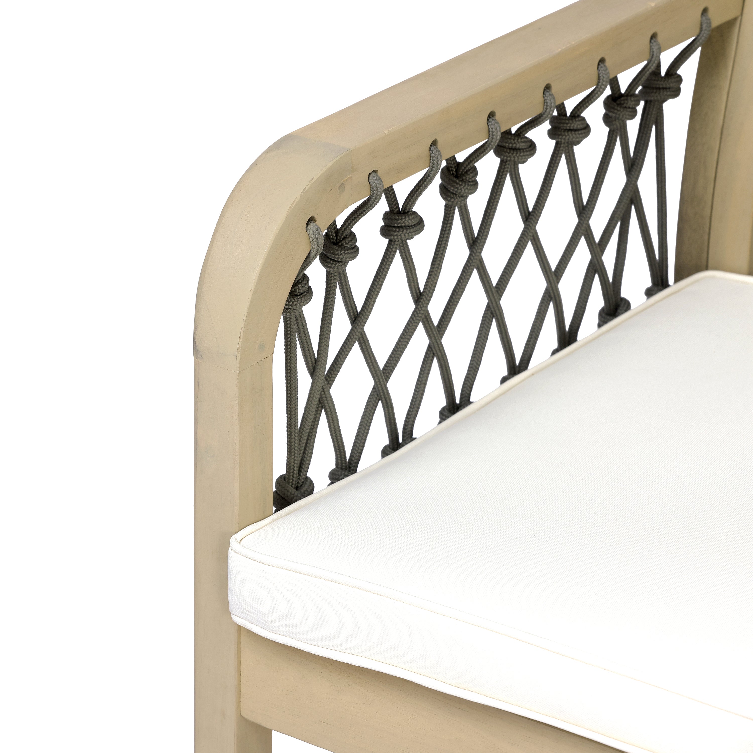 Outdoor Patio Acacia Wood Chairs With Woven Rope Arms(Set of 2), Weather-Resistant Cushions,Light teak+Dark grey rope+Cream beige cushion