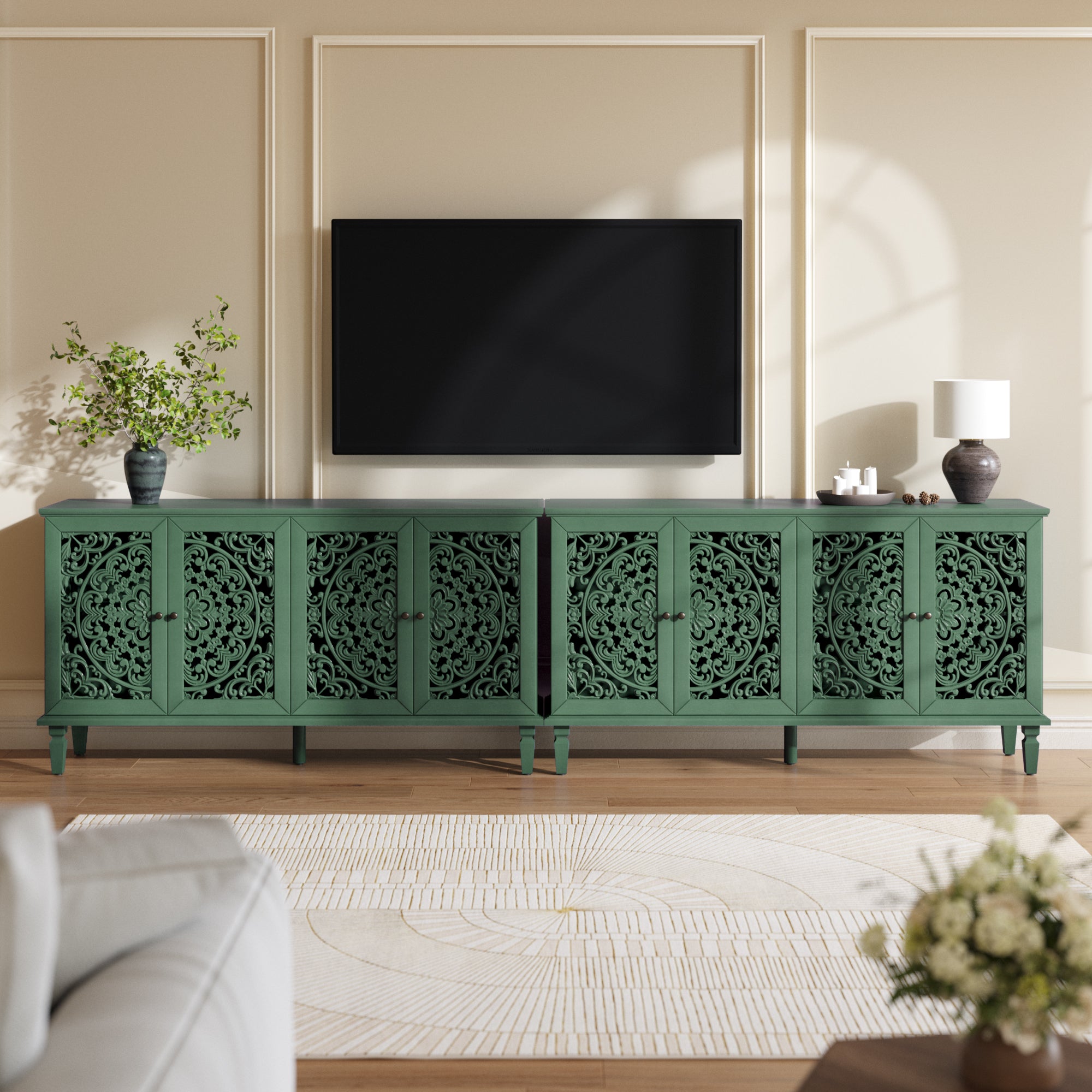 Floral Carvings Buffet Storage Cabinet