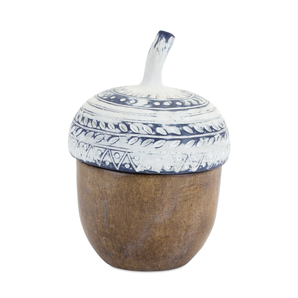 White Washed Acorn Lid Box with Wood Grain Design (Set of 4)