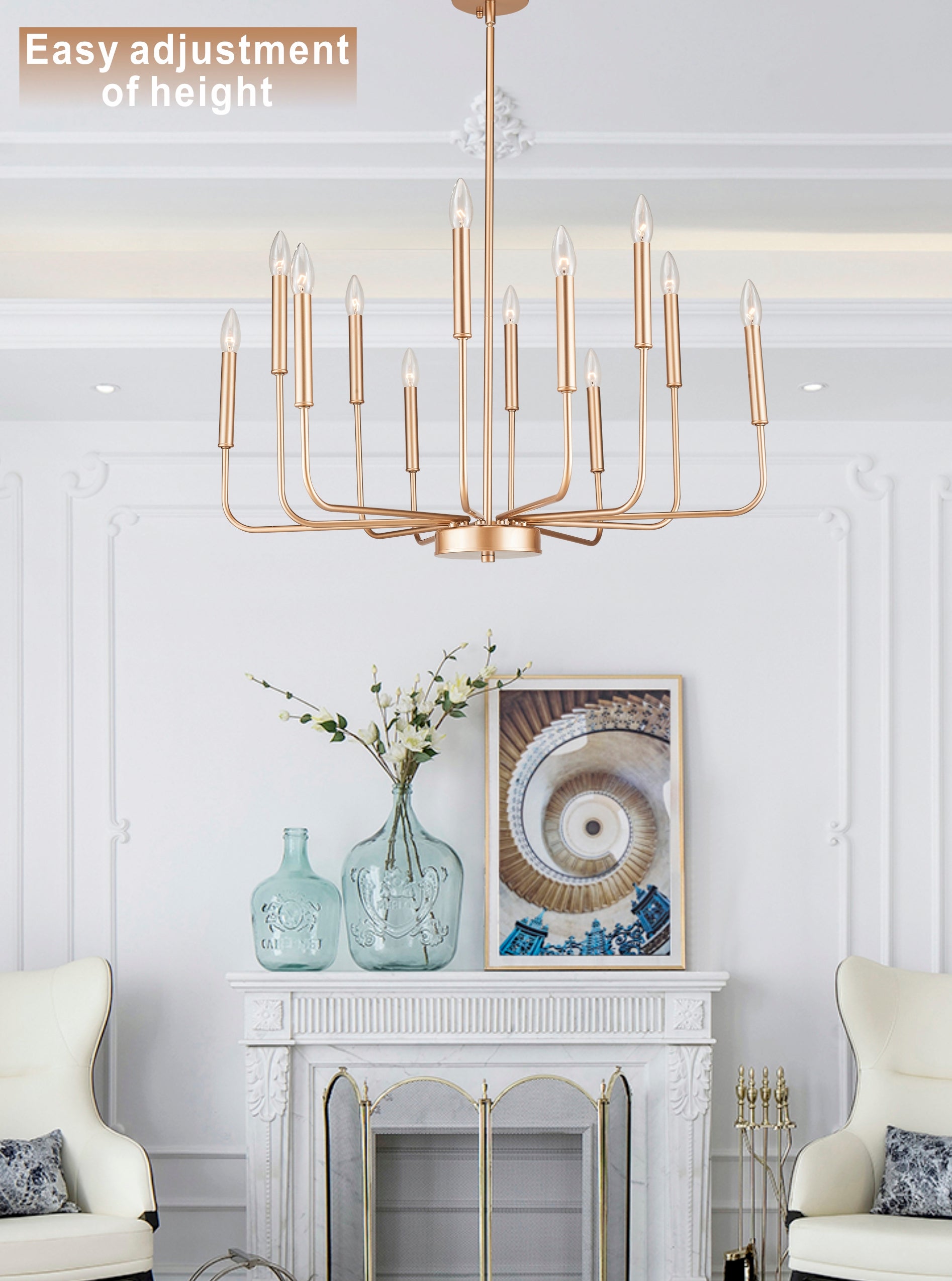 12-Light Pendant Light with Adjustable Height and Candle Hanger Design