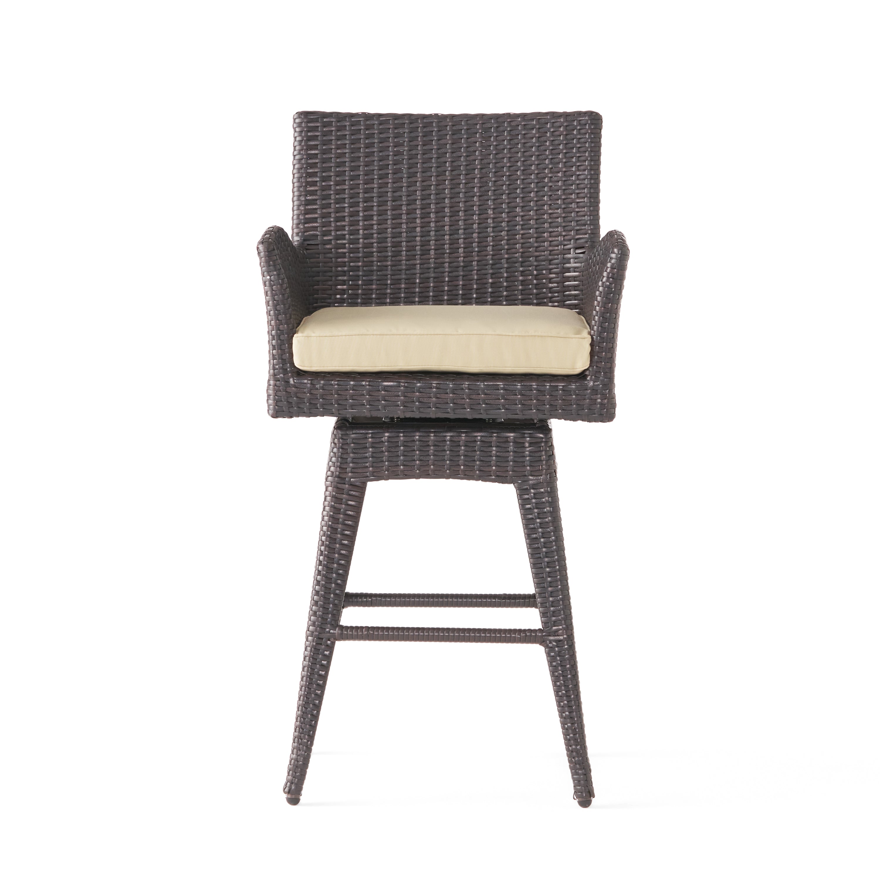 Liden Outdoor Modern PE Rattan Swivel Barstool with Tapered Legs
